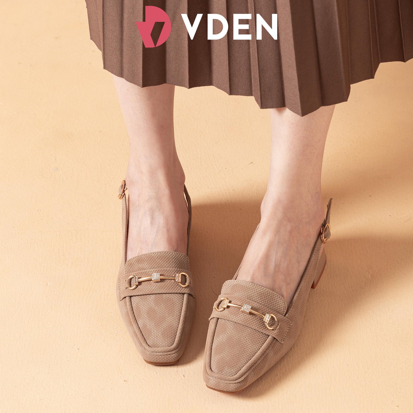 VDEN Leather Buckle Strap Mid Heel Pumps For Women 1.4INCH/3.7CM 78-349 Office Old Money Style Sandals Slingback Block Heels Women Shoes