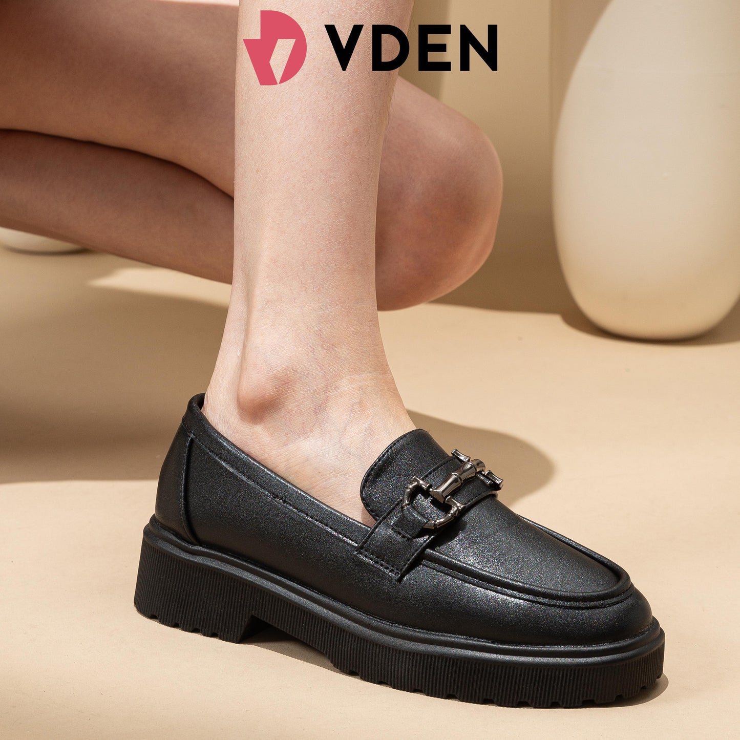 VDEN Women Black Soft-soled Student Leather Shoes Loafers 1.5INCH/4CM 4661-2 Thick Sole Lightweight Slip-on Loafers Comfort