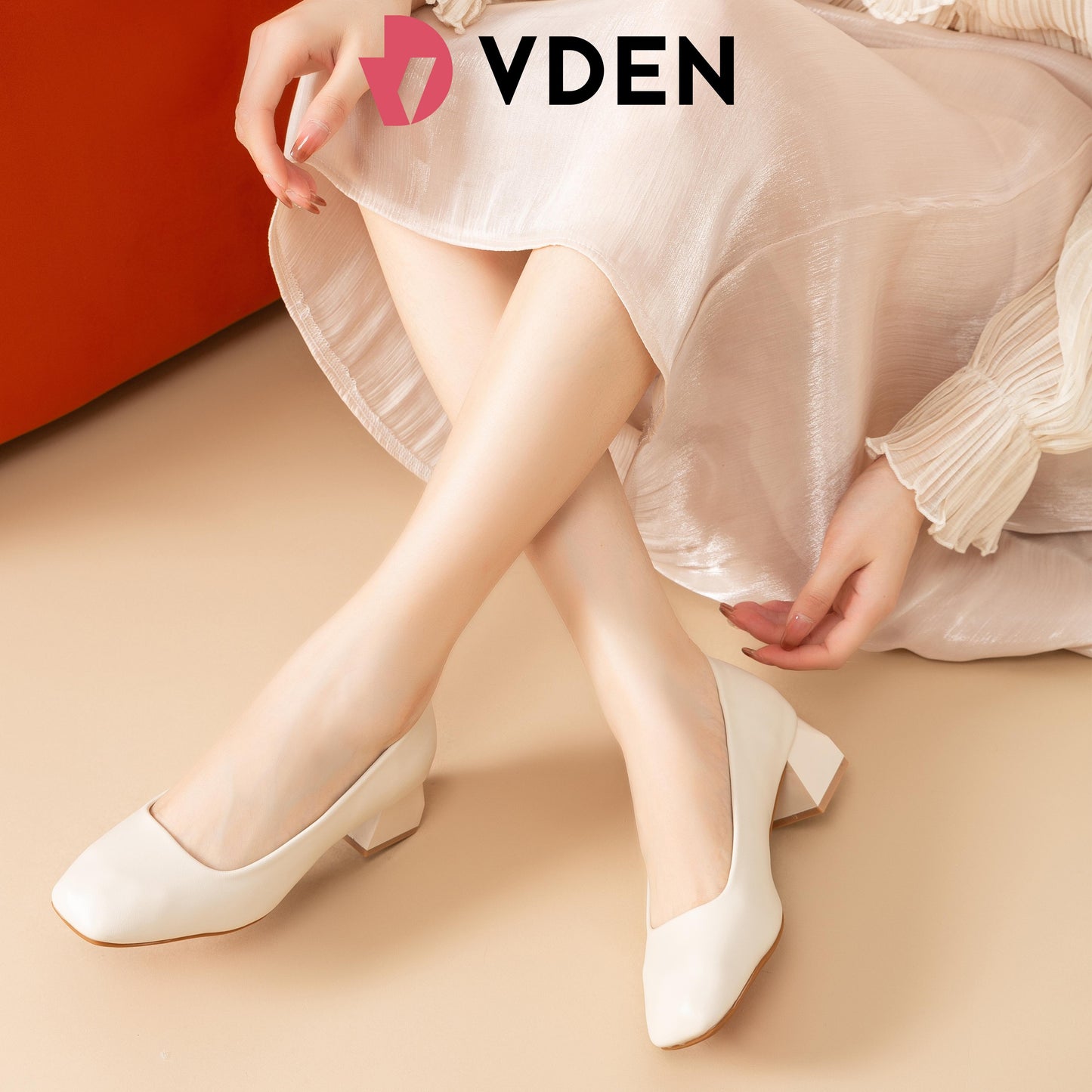 VDEN Slip-on Square Toe Mid Heel Dress Pumps Shoes For Women 1.7INCH/4.4CM 558-46 Simple Student Black Heel Shoes Office Thick Heel Women's Shoes