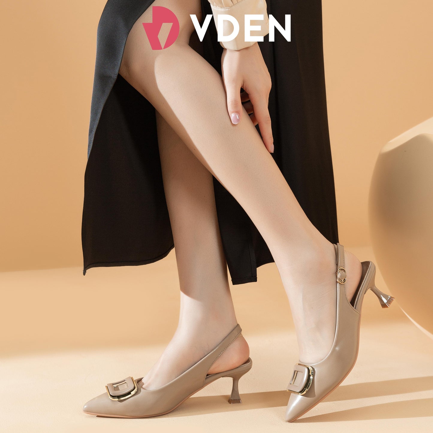 VDEN Pointed Mid Heel Sling back for Women 6CM/2.5INCH French Style Heels 986-18 Commuting Simple Style Office Heels