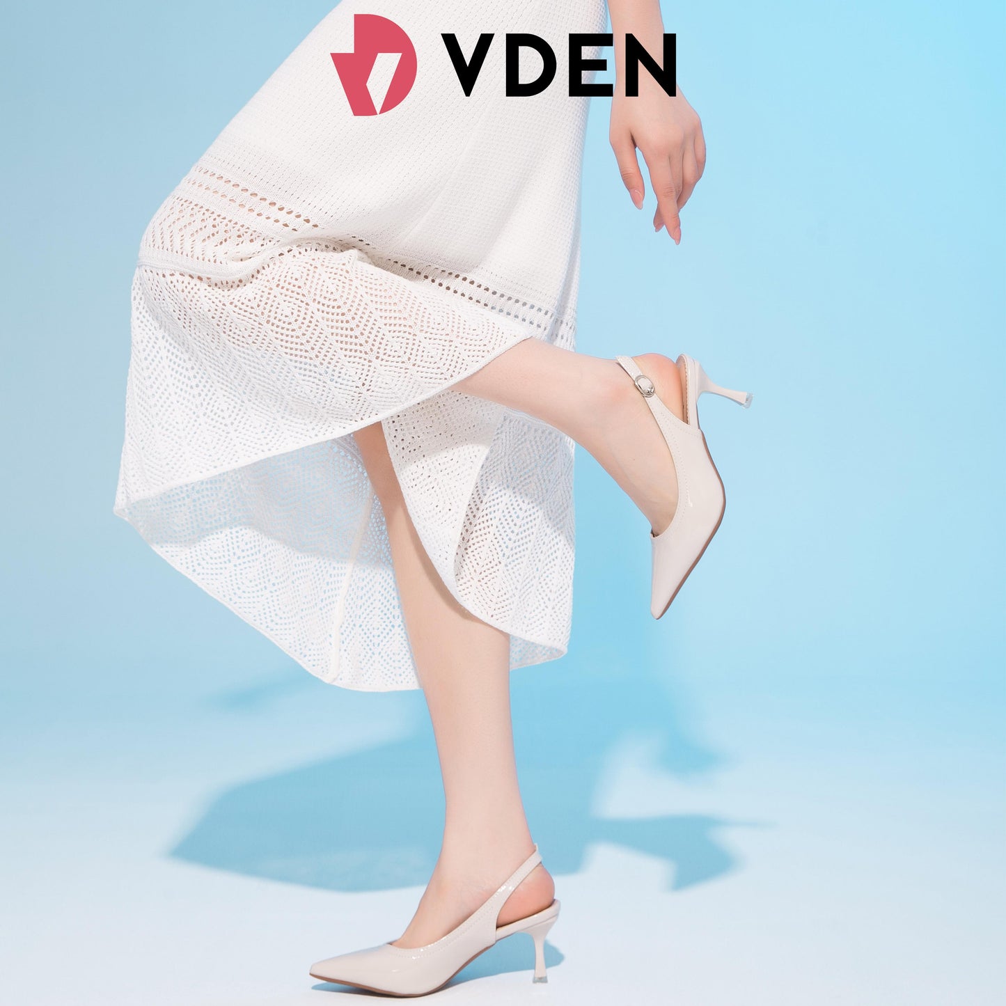 VDEN Glossy slingback  Heels Pumps (Add 1 size) 2.7INCH/7CM B2025-3 Simple Pointed Toe Heels Nude Fairy Style