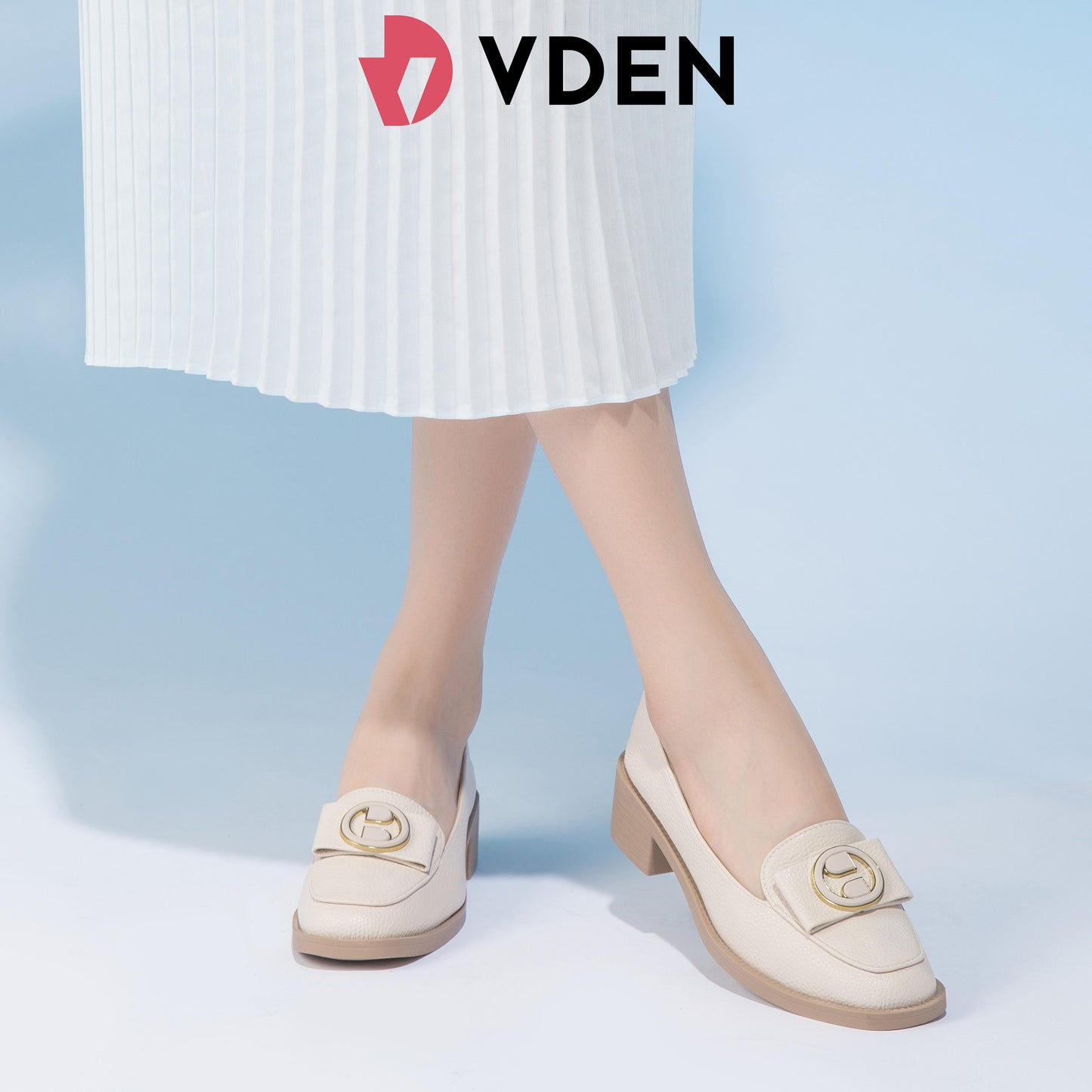 VDEN Square Toe Block Heels Loafer Shoes 4.5CM/1.4INCH Heels 899-168 Women Ultra-light Soft-soled Loafers