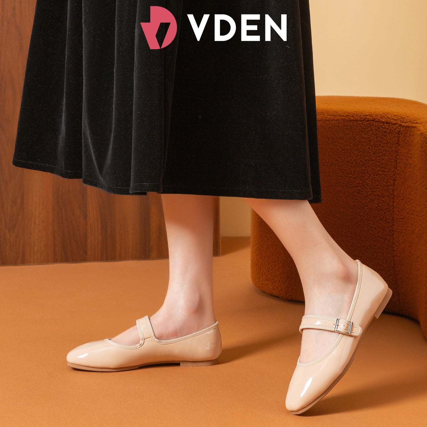 VDEN Women's Slip on Flats Classy Square Toe Solid Classic Mary Jane Ballet Flat  Shoes 0.4INCH/1CM 3368-1 Patent Leather Korean Preppy Mary Jane Flats Women Shoes