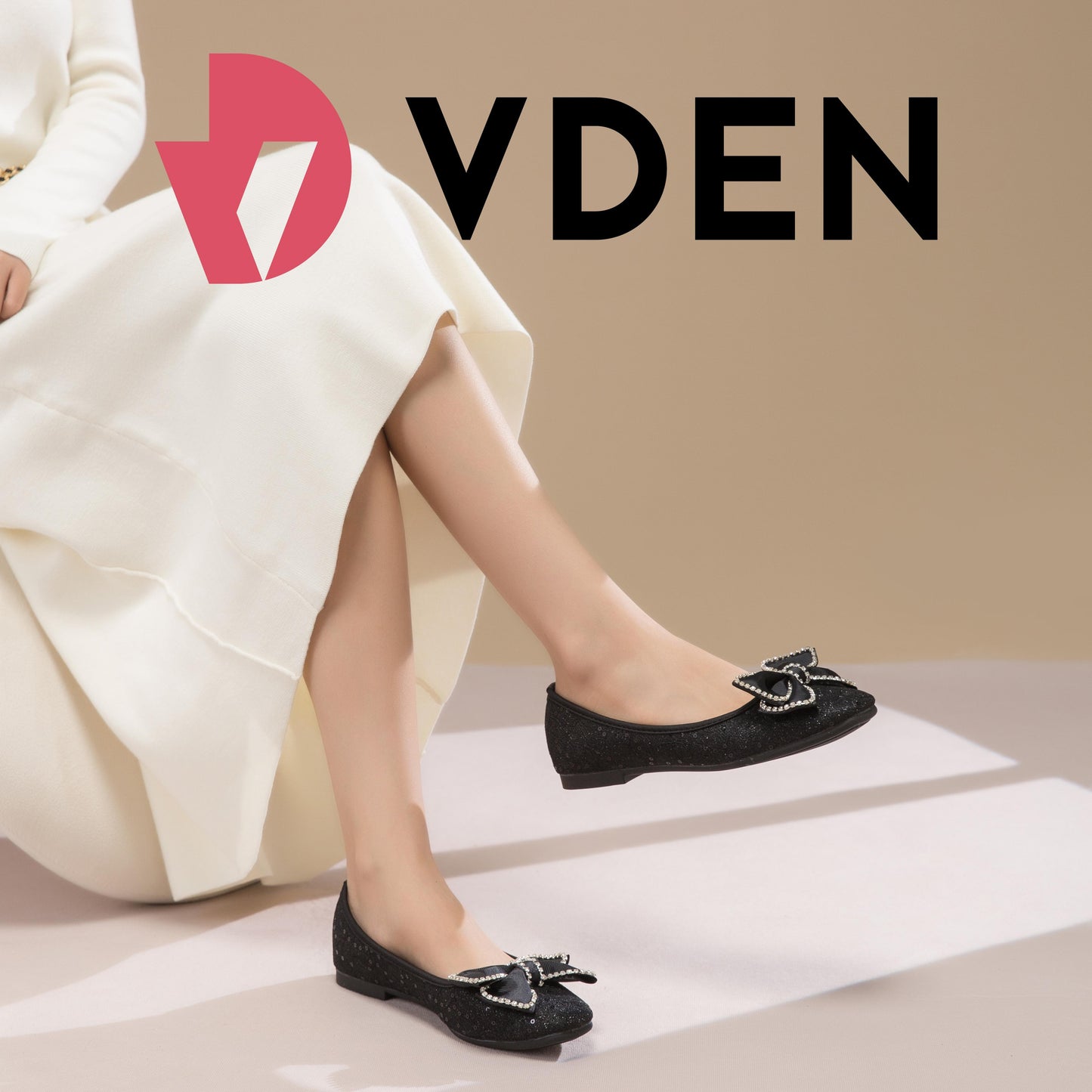 VDEN Round Toe Flats Women's Bow Ballet Flat Shoes 926-10 New Korean Office Women's Shoes No Heel