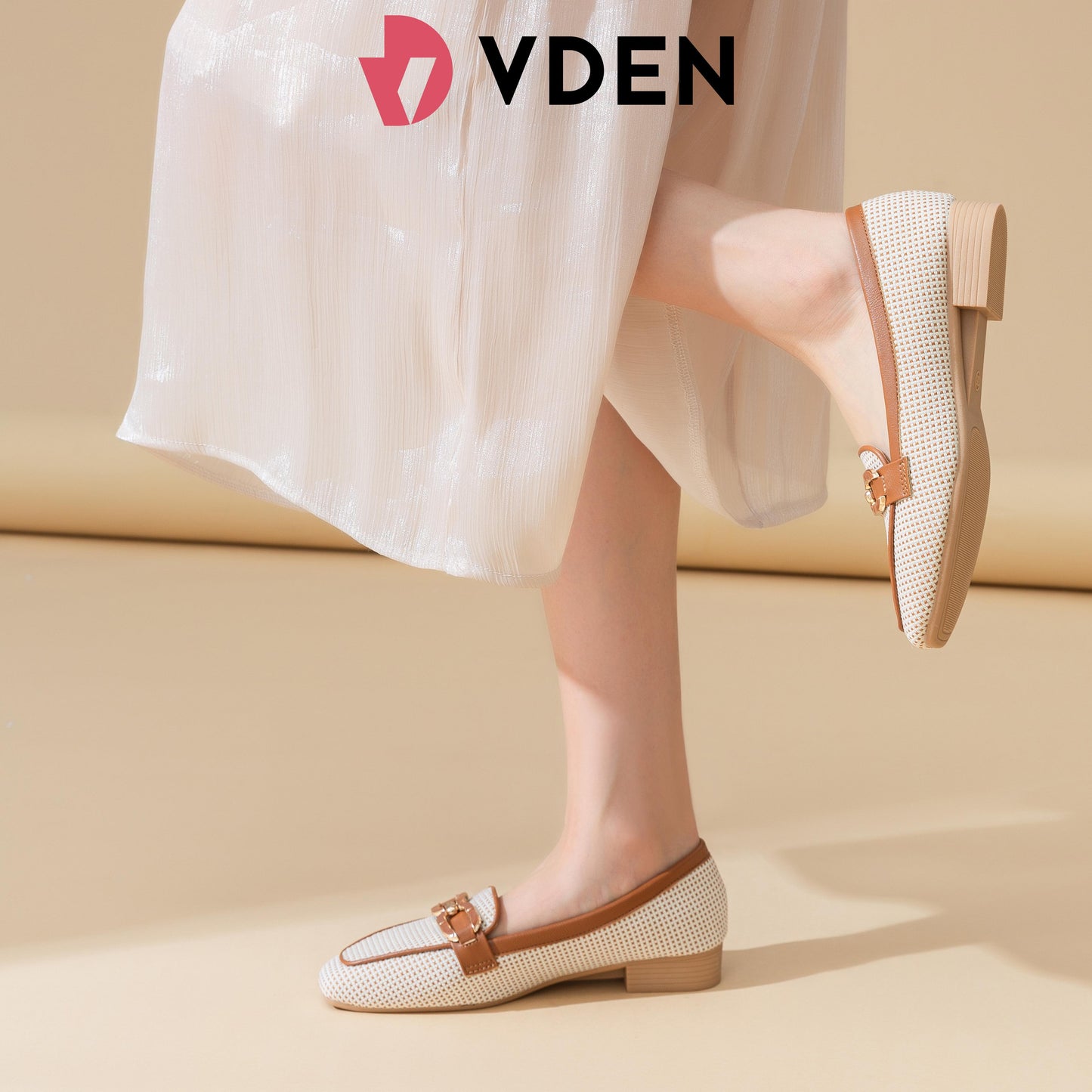 VDEN Slip-On Loafers loafers Dress Shoes Black With Dots Design 1INCH/2.5CM 628-703 Korean Style Breathable Woven Loafers Elegant Mesh Low Heel Loafers Tweed-Style Flat Loafers with Metal Buckle
