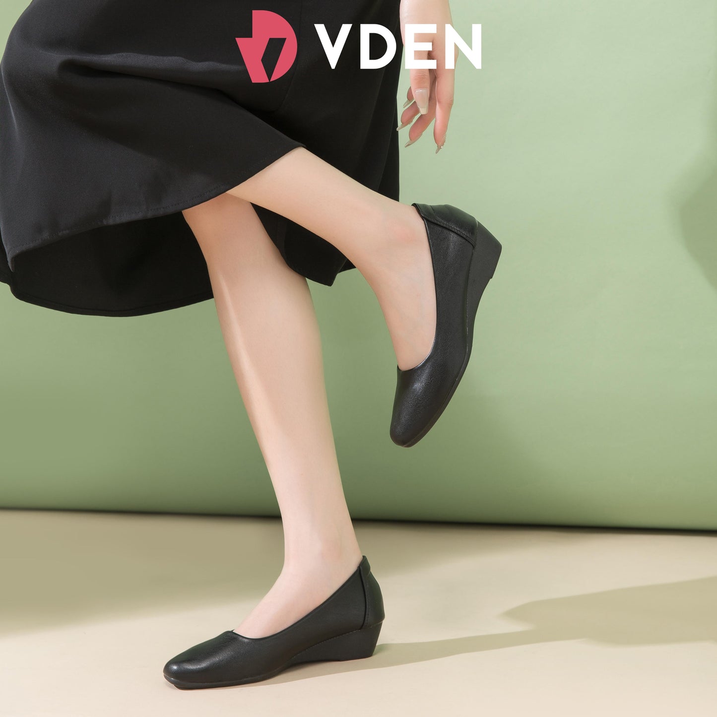 VDEN Black Leather Flat Shoes Pure Black Student Shoes Fashion Office Wedge Shoes For Women (true to size) (989-1 : 3.5 cm)(288-2 : 1.5 cm)
