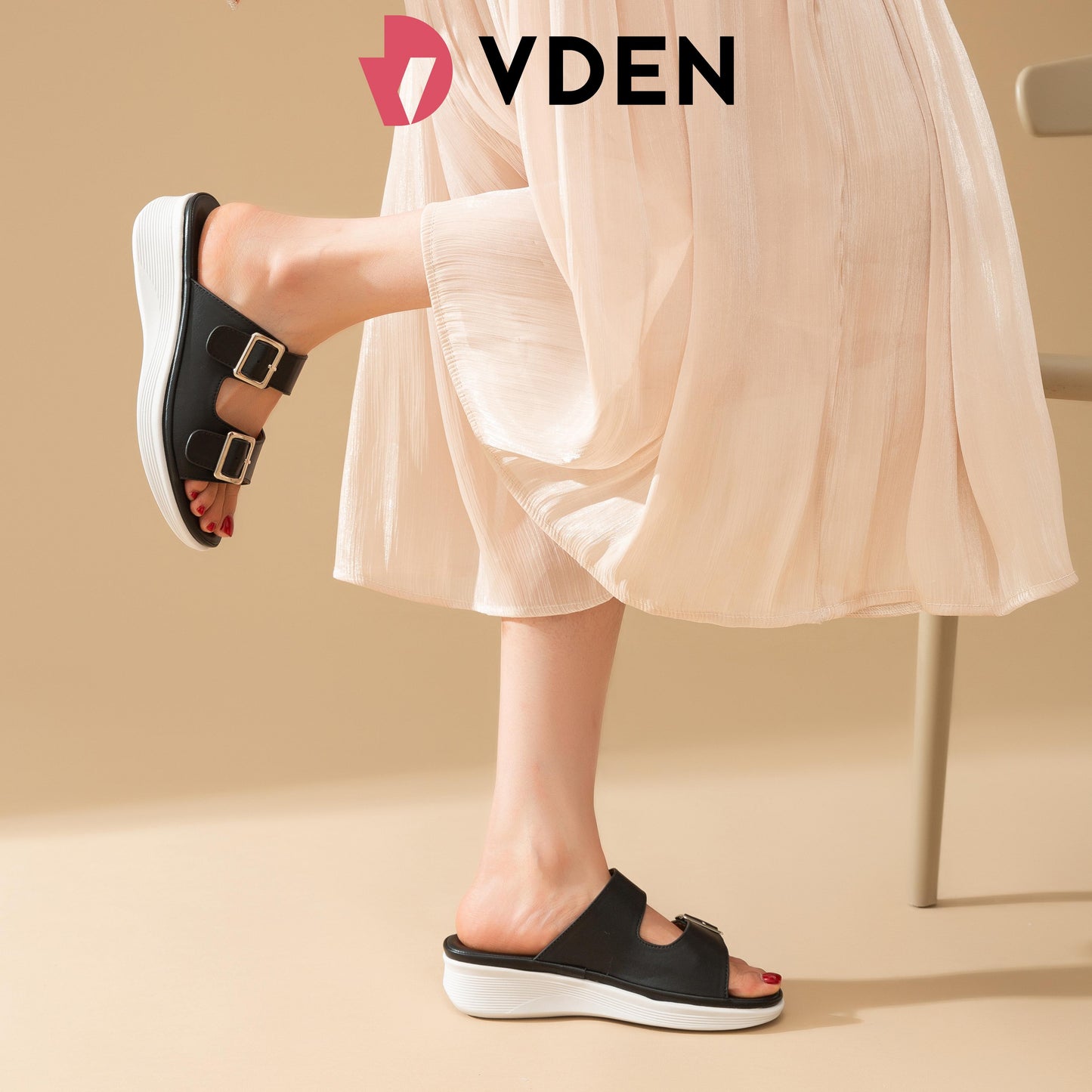 VDEN Buckle Casual Women's Slide Sandals 1.5INCH/3.7CM 9879-1 Open Toe Thick Sole Versatile Casual Sandals For Women Comfy Summer