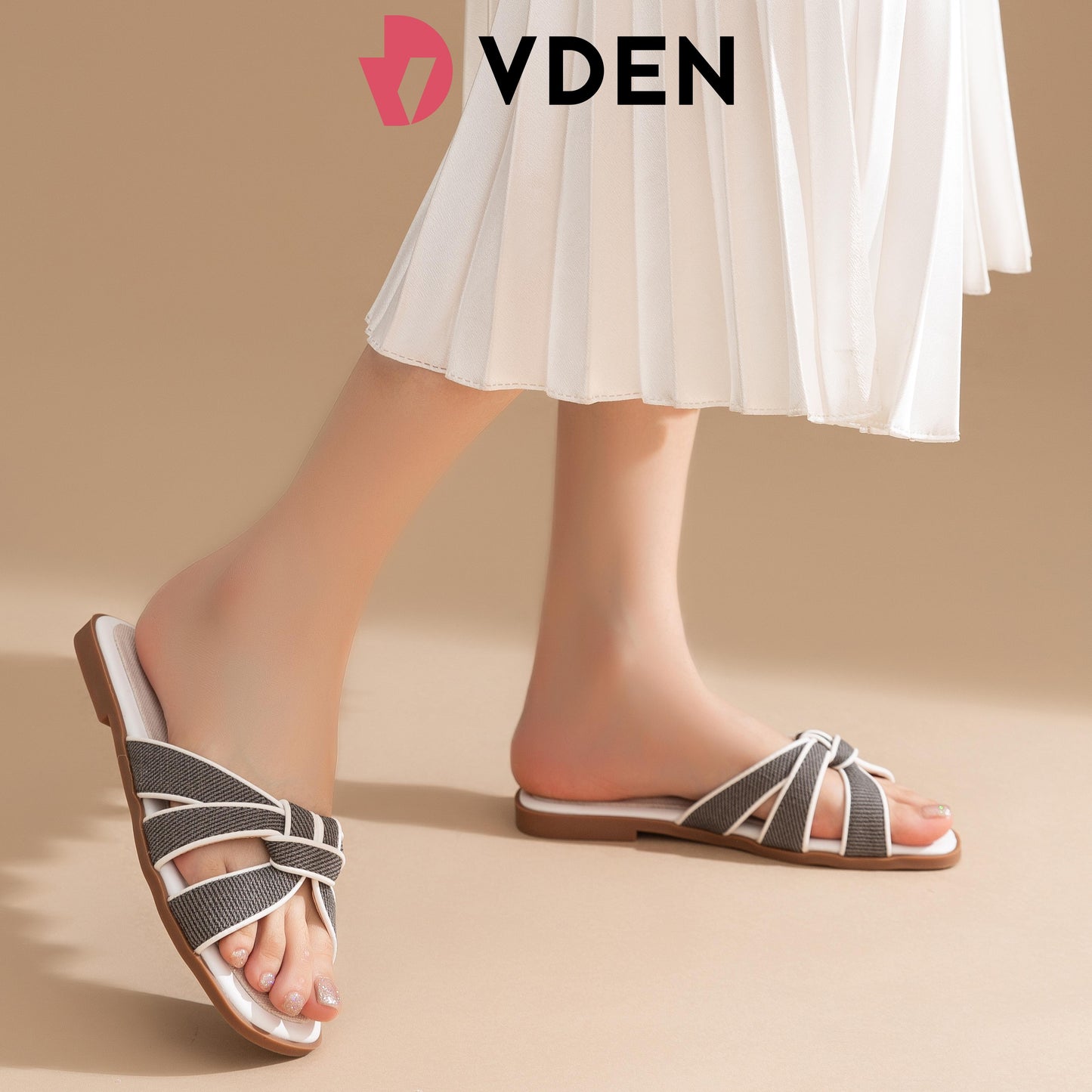 VDEN Casual Open Toe Non Slip Flat Breathable Sandals 0.5INCH1.4CM 002-A16 Color Block Braided Sandals Old money Style Open Toe Slippers Thick Latex Insole Women Summer Comfort Walking Shoes Footwear