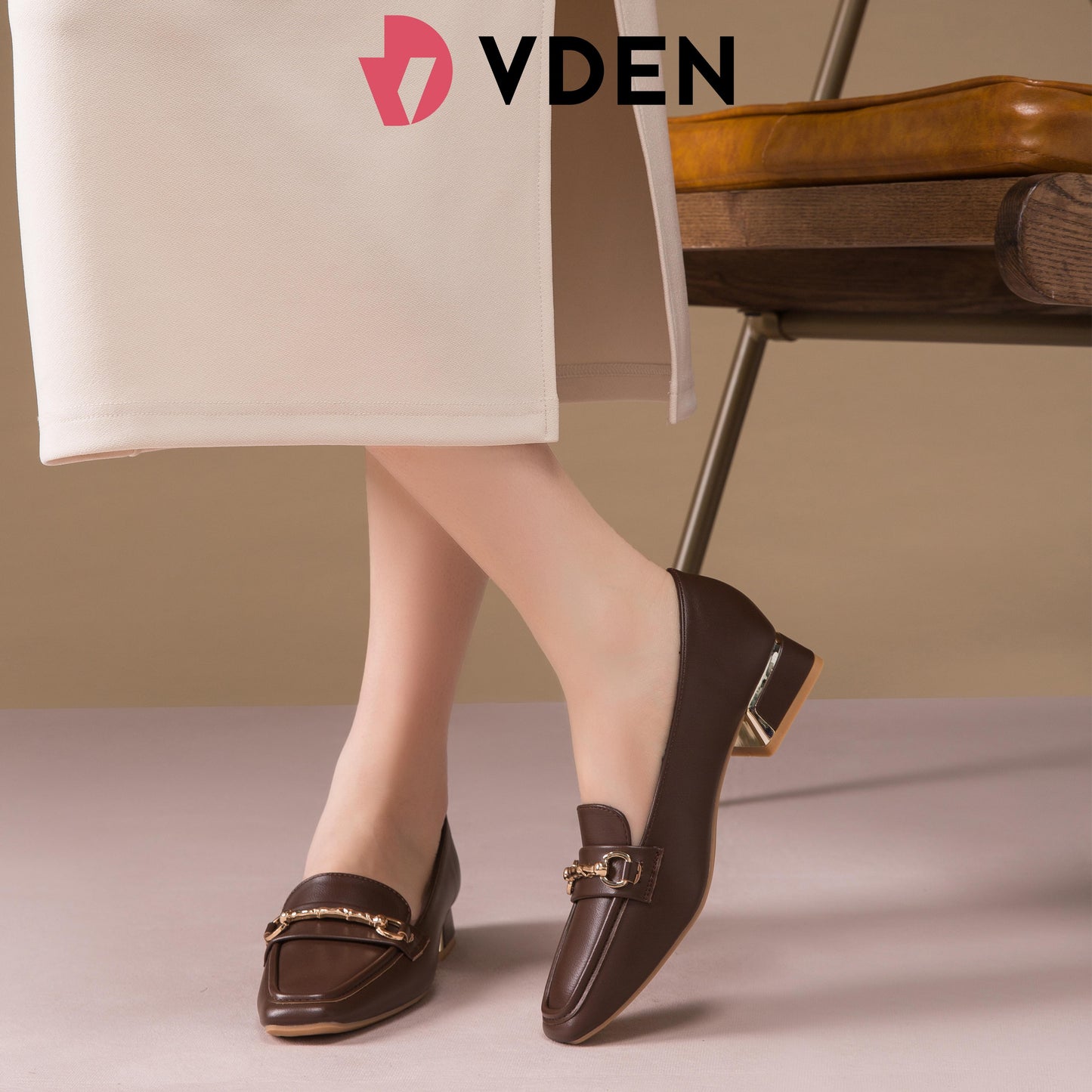 VDEN Square-toe Loafers For Women (F78-284) Slip-Ons 2024 New Retro Genuine Leather Thick Heel French Super Soft Loafers For Commuting Fo Work Shoes