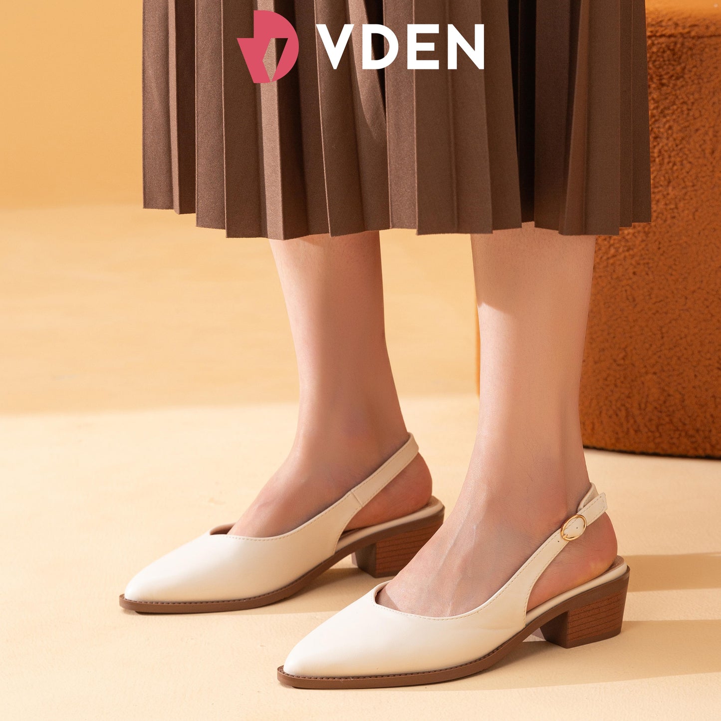 VDEN Slingback Comfortable and Stylish Block Heel Sandal for Office Casual Formal Wear 1.7INCH/4.3CM 812-2 Retro Wood Grain Block Heel Shoes For Women Back Strap Sandals Women's Office Shoes