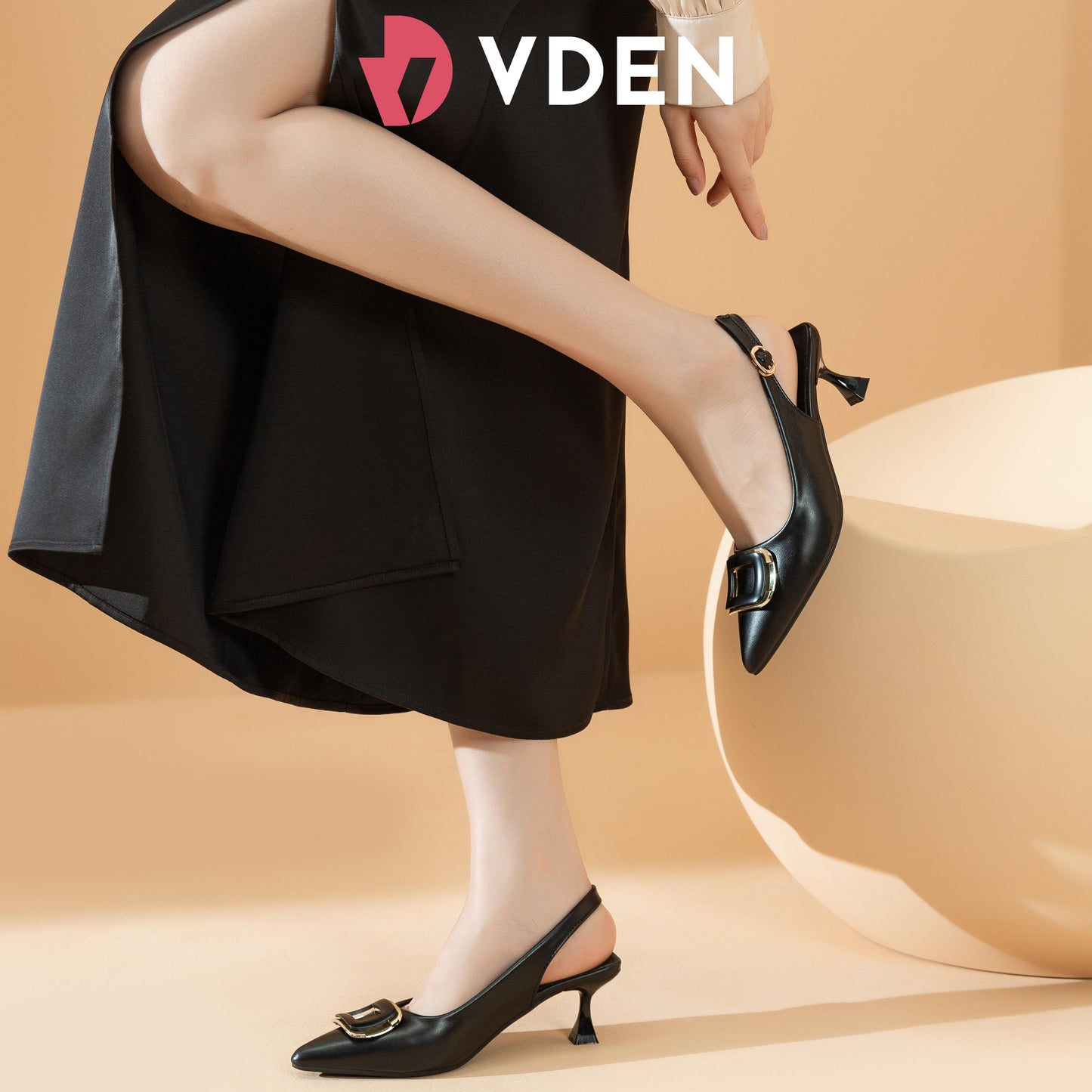 VDEN Pointed Mid Heel Sling back for Women 6CM/2.5INCH French Style Heels 986-18 Commuting Simple Style Office Heels