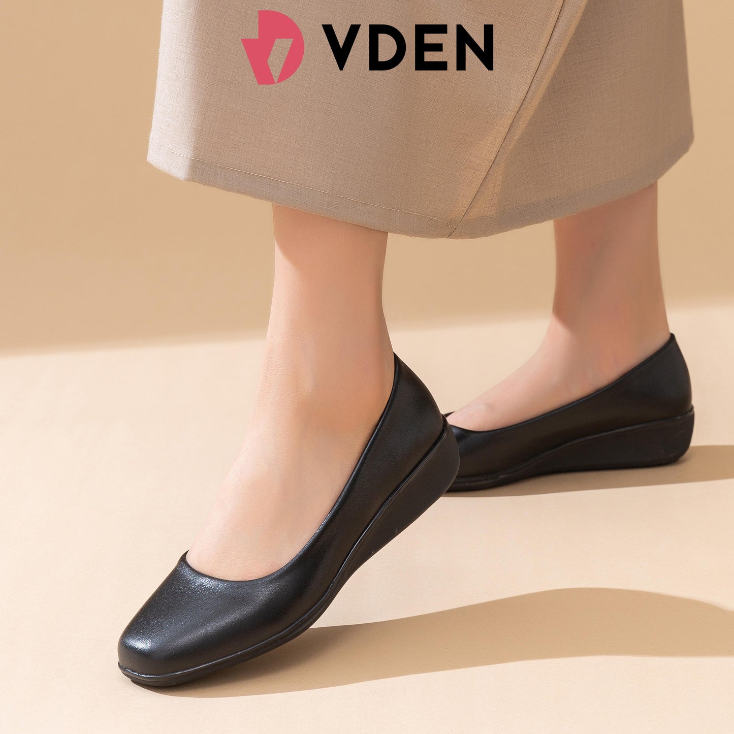 VDEN Women's Low Heel Shoes Leather Shoes 1.4INCH/3.4CM B1180-3 Black Wedges Office School Shoes For Women Women's Round Toe Thick Heel Office Black Shoes Student Black Shoes Korean Style Simple Commuter Shoes Comfortable Black Shoes Black Slip-on Shoes