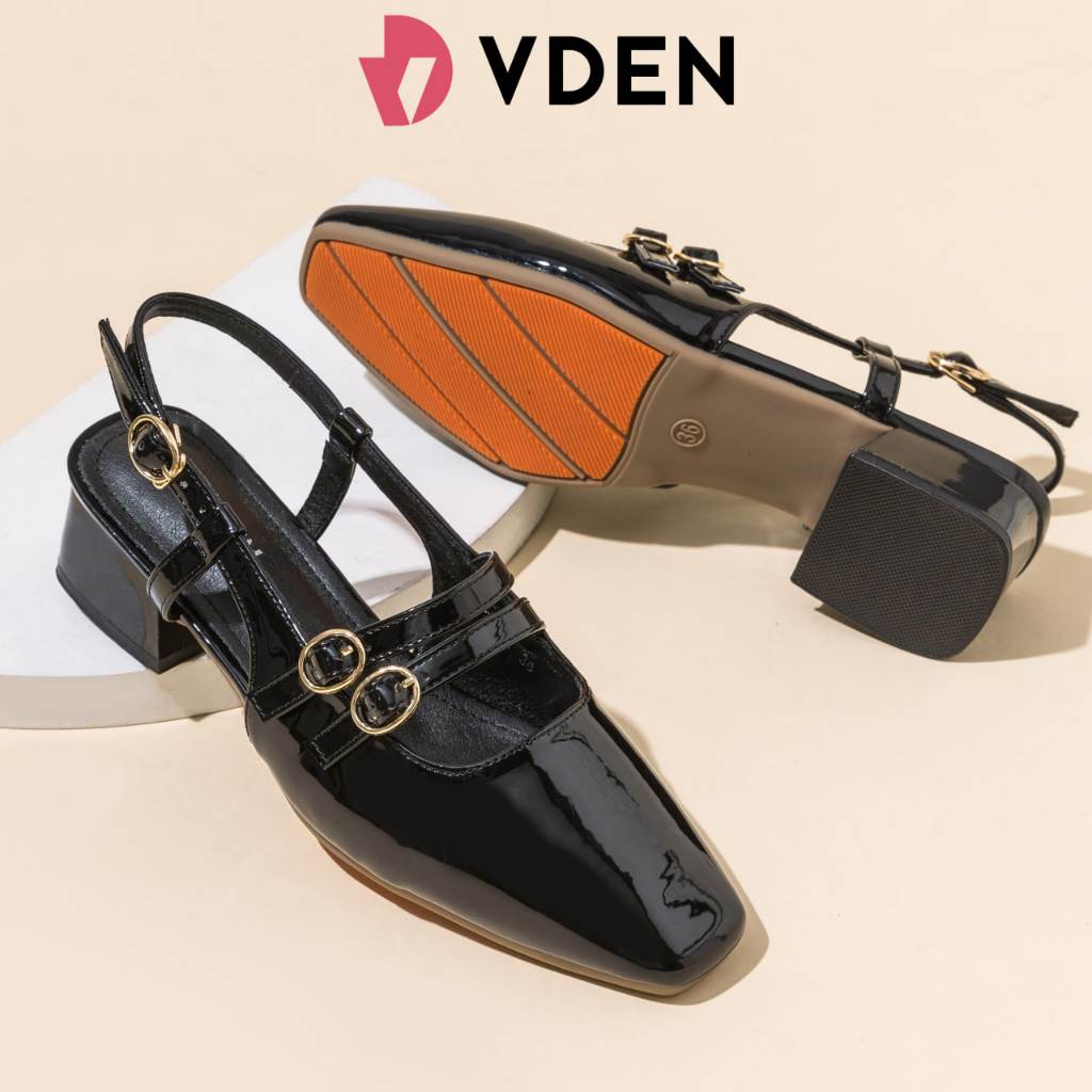 VDEN Slingback heel For Women With glossy Leather Square Toe Mary Jane Shoes 1.5inch/3.9cm heel 78-Z