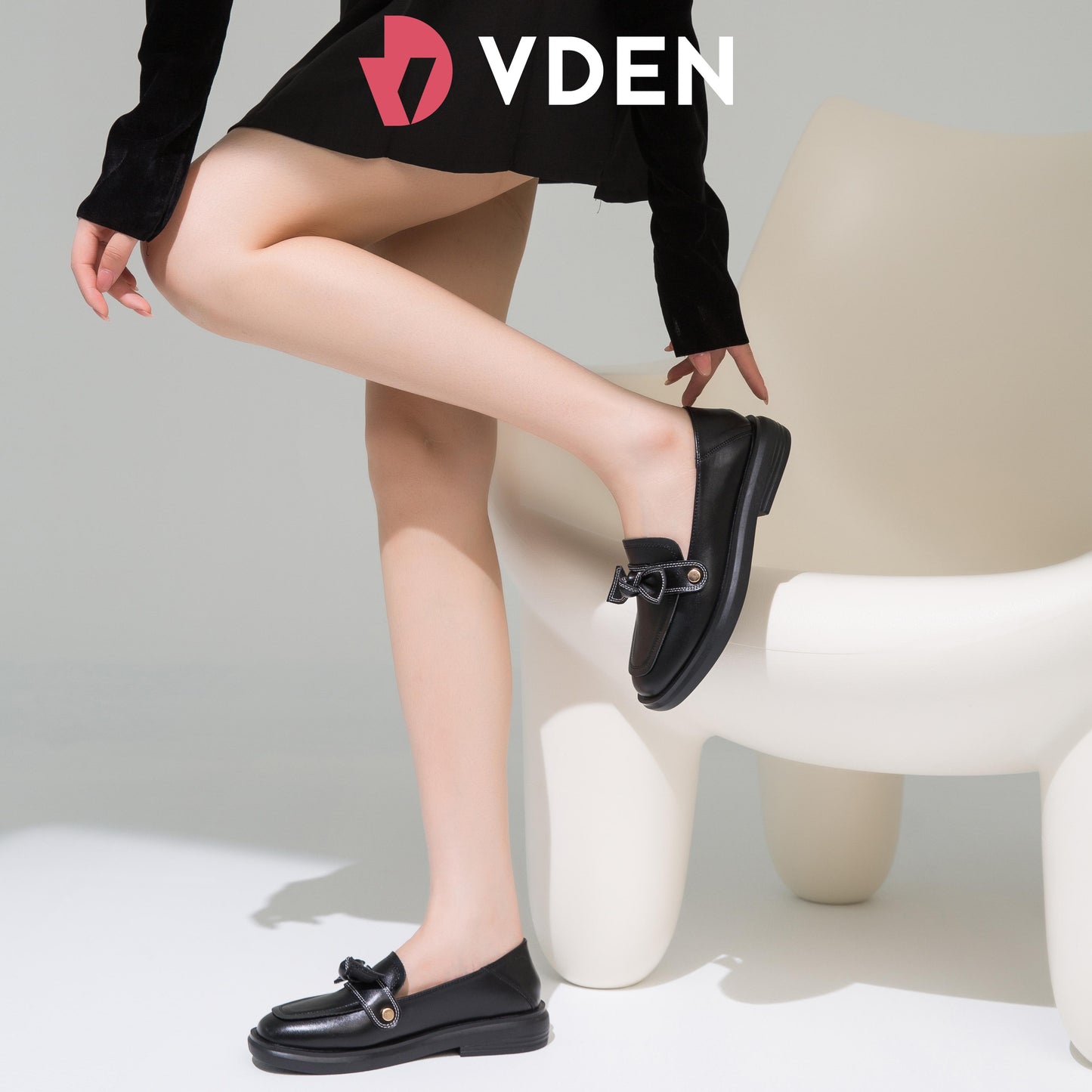 VDEN Fiber Leather shoes for Women 1INCH/2.5CM 778-1 Slip-on Black Leather Shoes Korean Style College Style Black Shoes For Students
