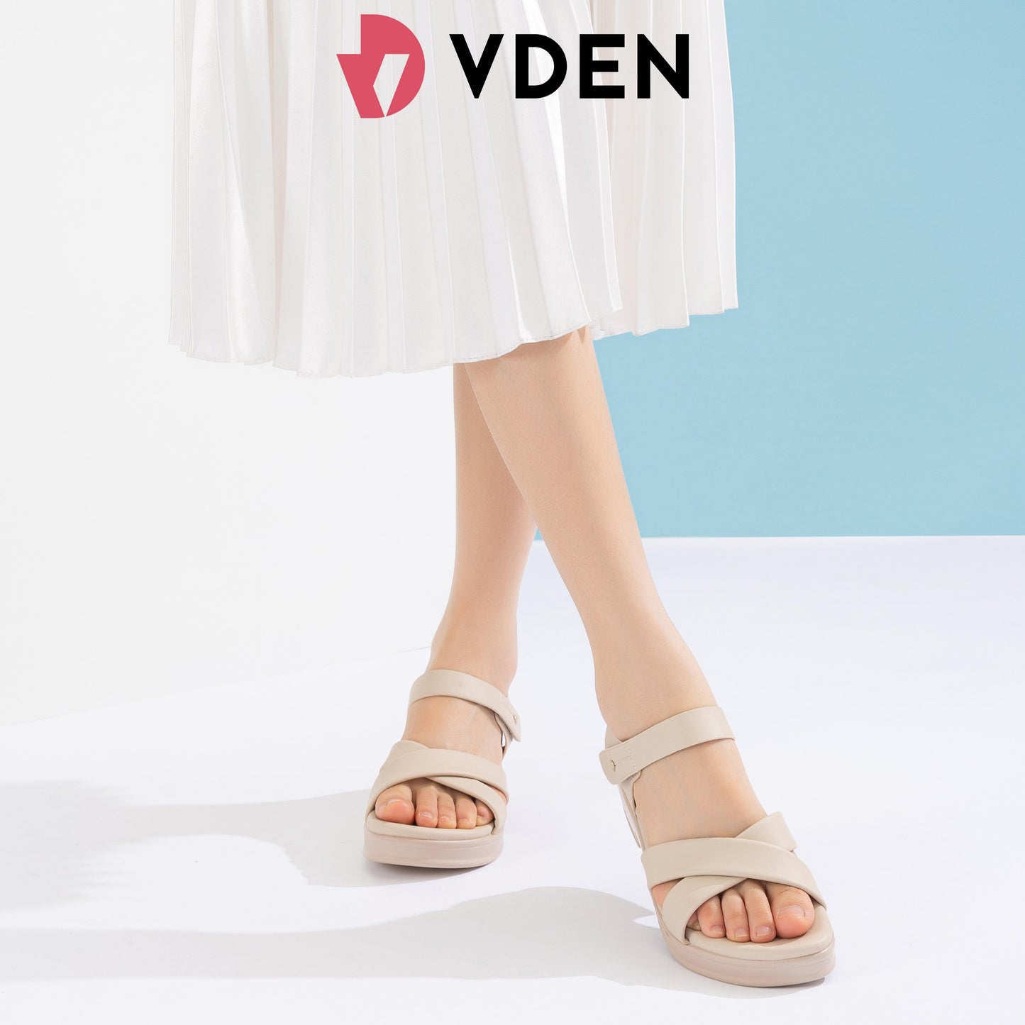 VDEN Fashion Wedge-heeled Sandals for Women 4CM/1.5INCH Open Toe Soft Sole Sandals French Elegant Platform Shoes 80789-61 Thick Sole Heightening Sandals