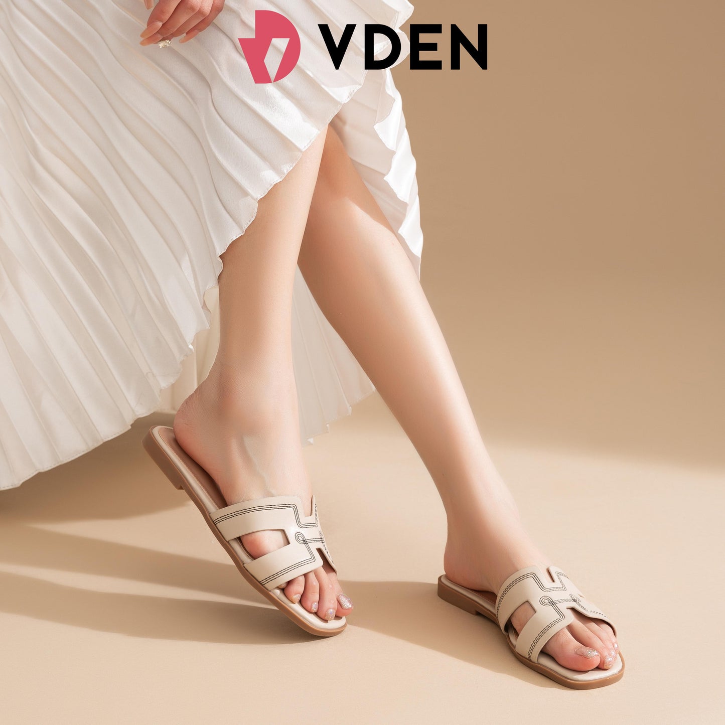 VDEN Fashion Spring and Summer Women Slippers Flat Sandals 0.5INCH/1.9CM 002-A13 Casual Flats Slip-on Leather Sandals High-quality Rubber Sole Women Sandals Footwear Walking Shoes