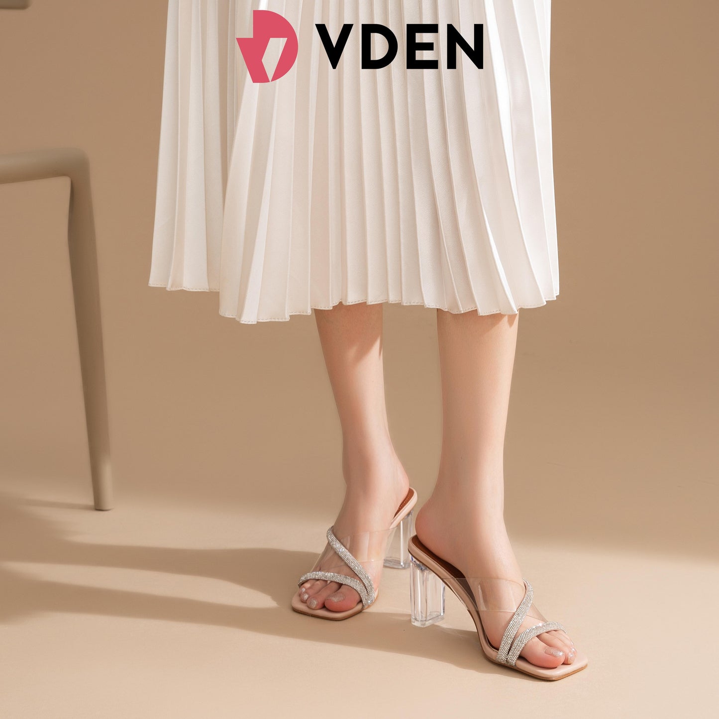 VDEN Heels Women's High-heeled Sandals  Horseshoe Heels 3INCH/7.7CM 1855-D1 Comfort Elegant Girl Footwear Classy Open Toe Rhinestones Decoration Transparent Strap Crystal Heels Sexy Sandals Heels