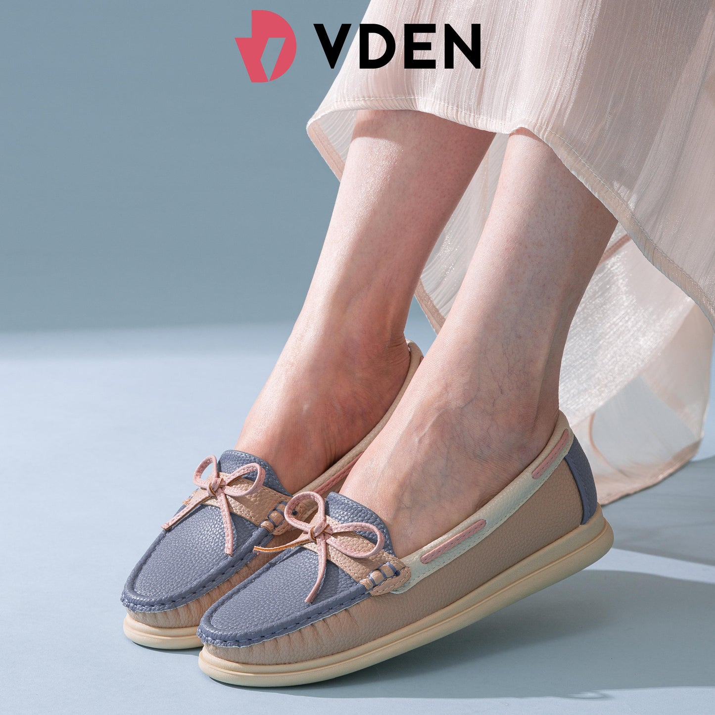 VDEN Lightweight Loafers With Color Block Design For Women 1INCH/2.5CM 6678-802 Ladies Flat Loafers With Stylish Design