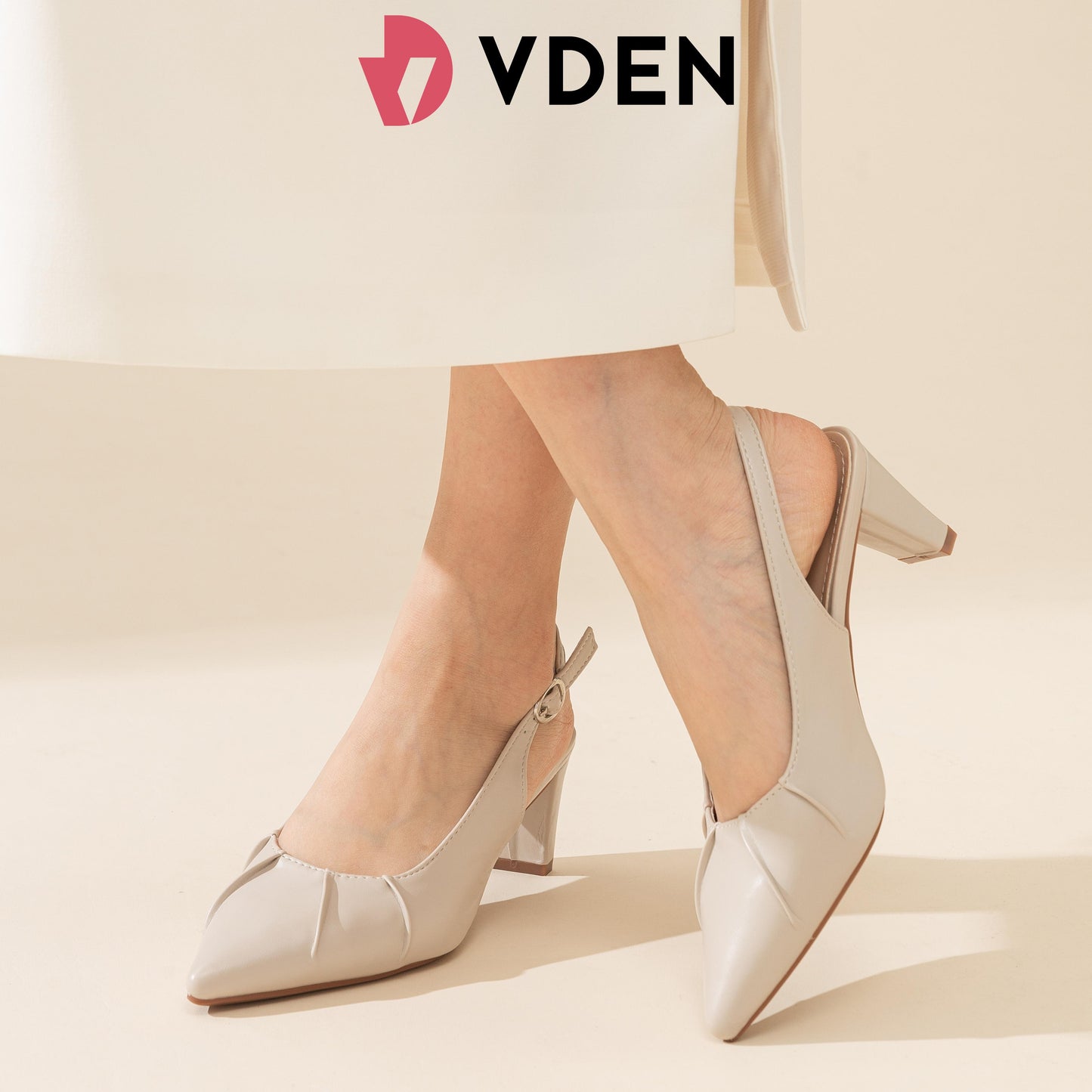 VDEN Women's Slingback Block Heels Pointed Toe Pumps - Black & Beige, Comfortable Office Formal Shoes, Non-slip Work Heels for Women 2.2INCH/5.7CM B214-5 Women's Mid Heel Slingback Pointed Closed Toe Pumps Dress Shoes for Women