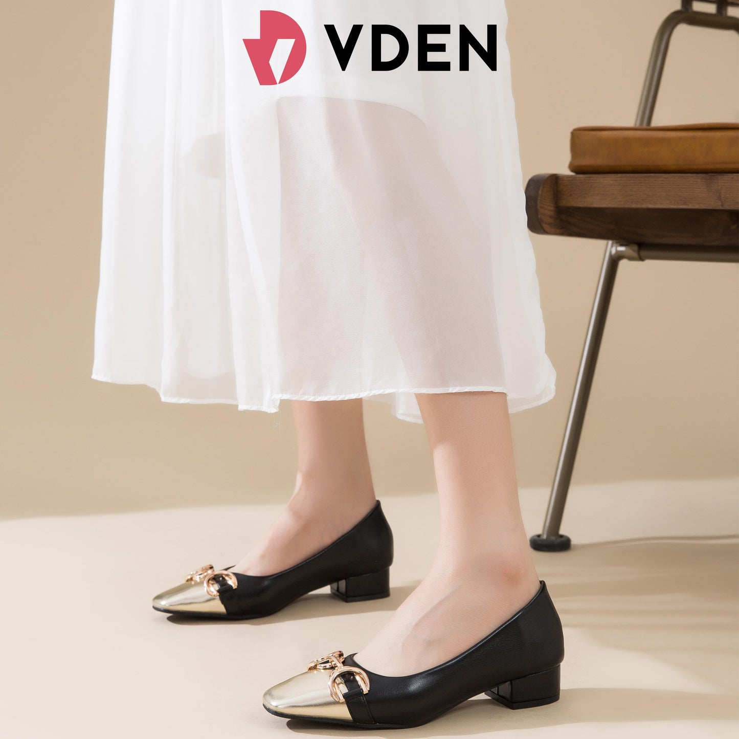 VDEN Women Shoes Spring Ladies Chunky low heel pumps 1.3INCH/3.3CM 336-5 Square Toe Color Blocked Thick Heel Shoes Old Money Style Professional Style Women's Shoes