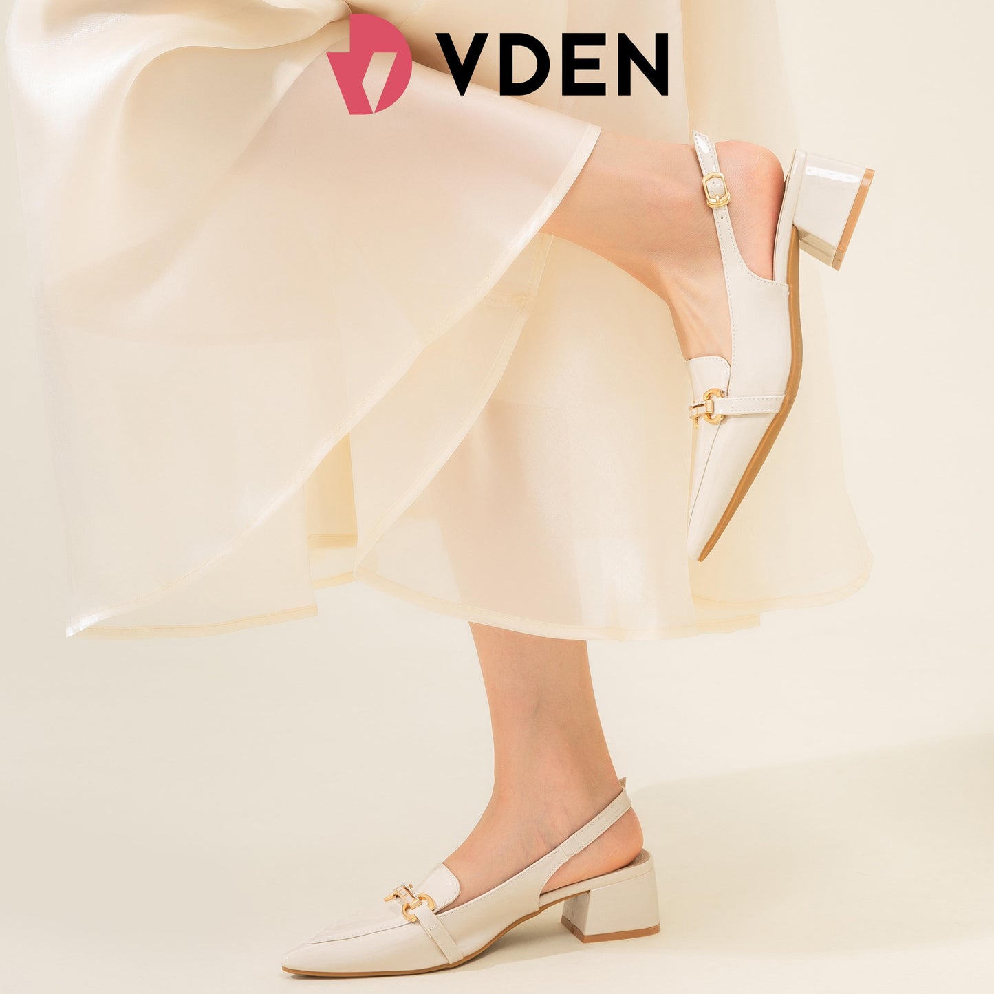 VDEN Slingback Low Block Heels Pointed Toe Office Work Pumps Shoes 1.7INCH/4.5CM 528-12 Korean Style Simple Patent Leather Slingback Shoes Old Fashion Thick Heels