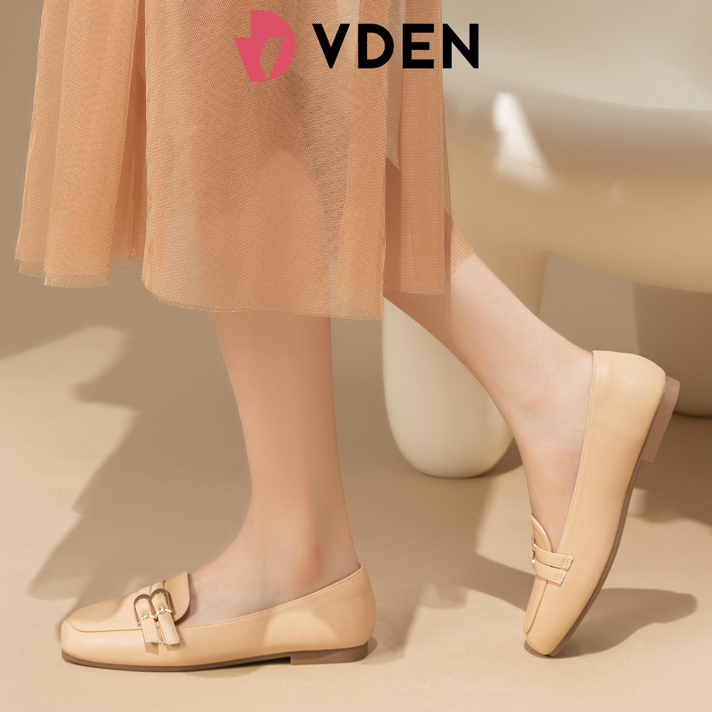 VDEN Loafer Shoes For Women Tone Metal Decor Square Toe Linen Flats 0.4INCH/1.1CM 2169-68 Comfort Footwear Square Toe Slip On Shoes For Women Office Women Low-heeled Loafers British Style Simple Slip-on
