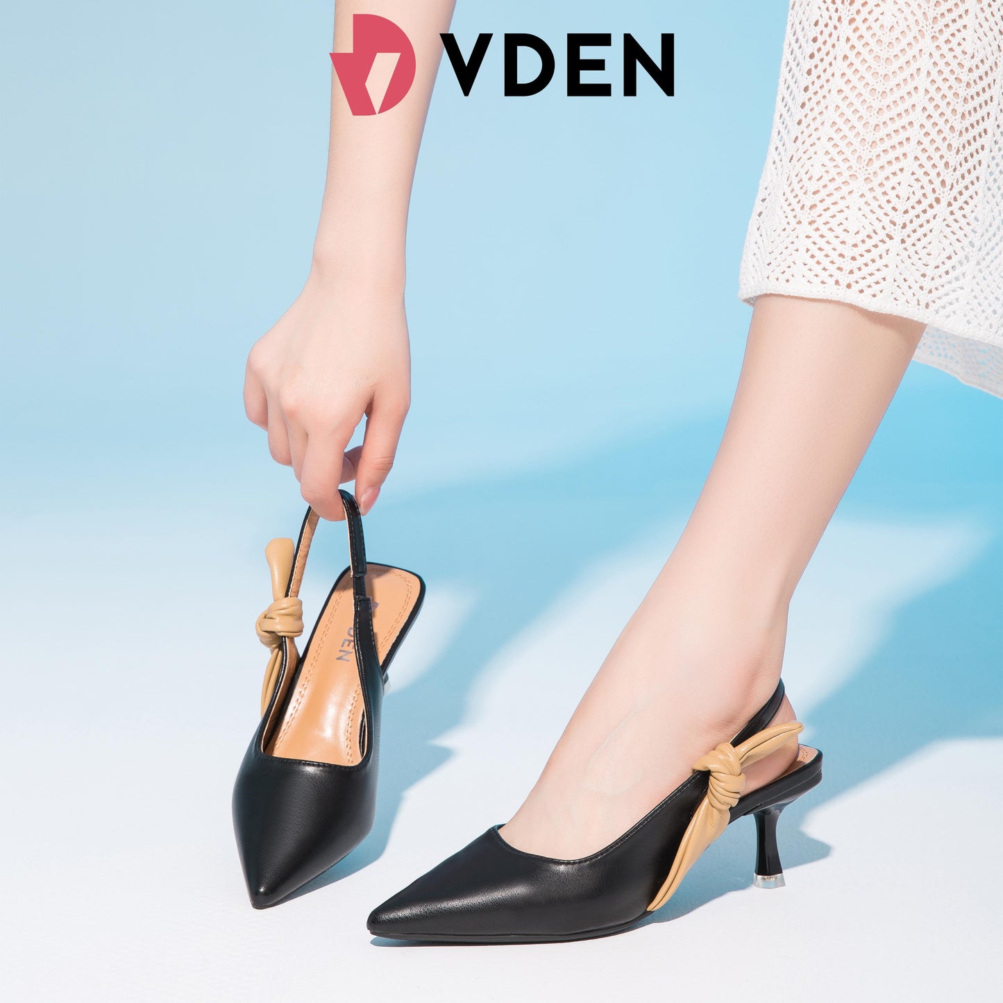VDEN Chic Pointed Toe Heeled pumps bowknot slip on slingback 2.5INCH/6.5CM Commuting Color Block Pointed Toe Micro Heels Office Women's Shoes 81899