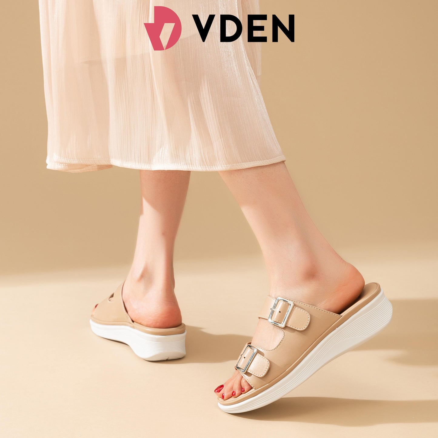 VDEN Buckle Casual Women's Slide Sandals 1.5INCH/3.7CM 9879-1 Open Toe Thick Sole Versatile Casual Sandals For Women Comfy Summer