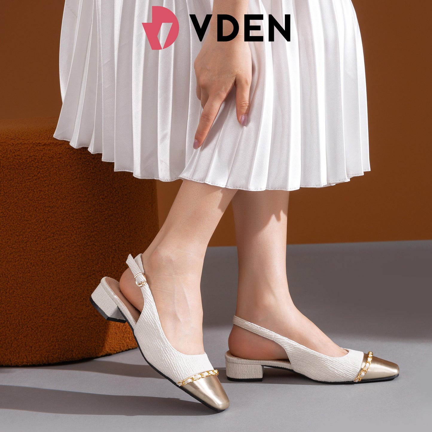VDEN Women Slingback Cuban Heel Square To Shoes For Women 3CM/1.1INCH Slingback Square Toe Shoes K338-1 Retro Chain Color Block Sandals