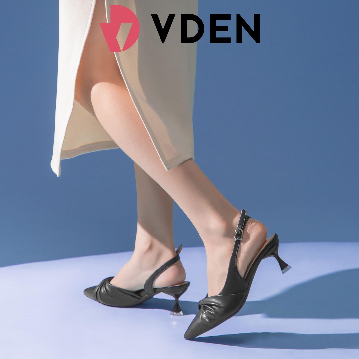 VDEN Women Pleated Design Kitten Heels Elegant Pointed Toes 7718-1 Low Heel (1-3 cm) Pointed Toe Micro Heels