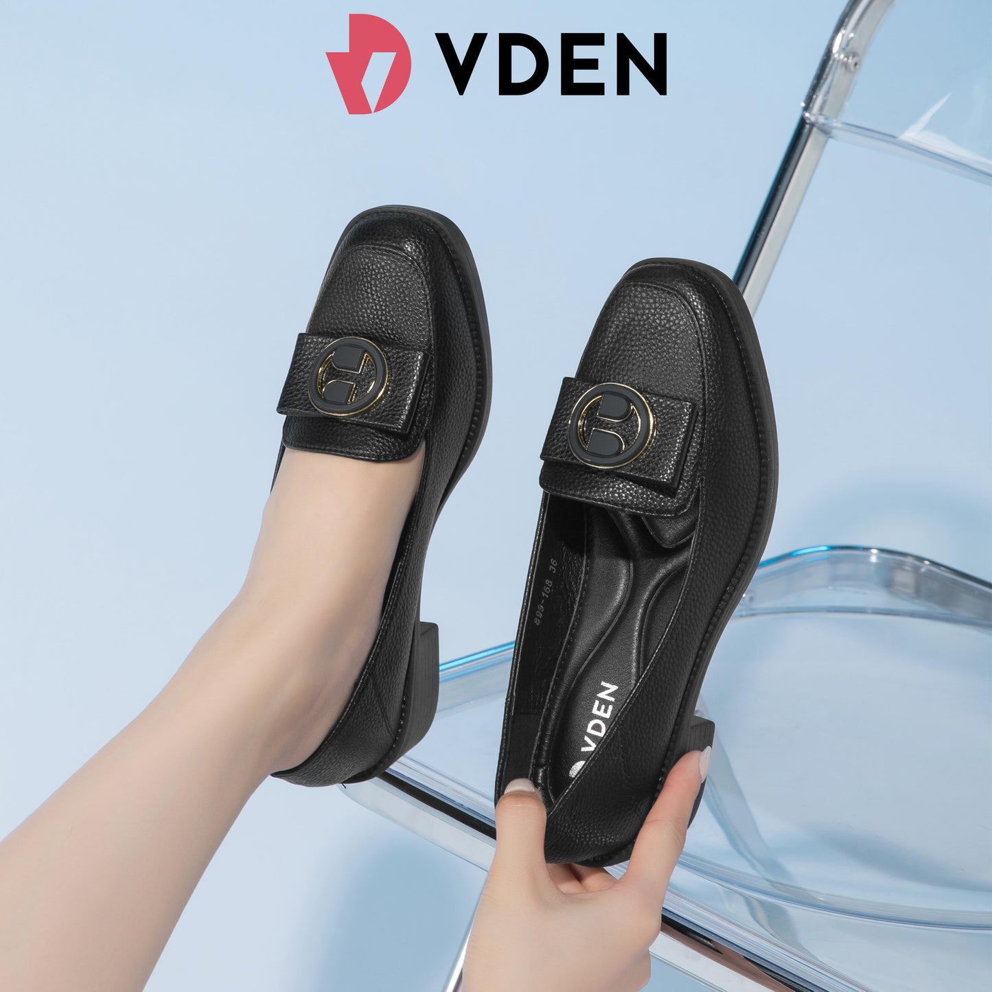 VDEN Square Toe Block Heels Loafer Shoes 4.5CM/1.4INCH Heels 899-168 Women Ultra-light Soft-soled Loafers