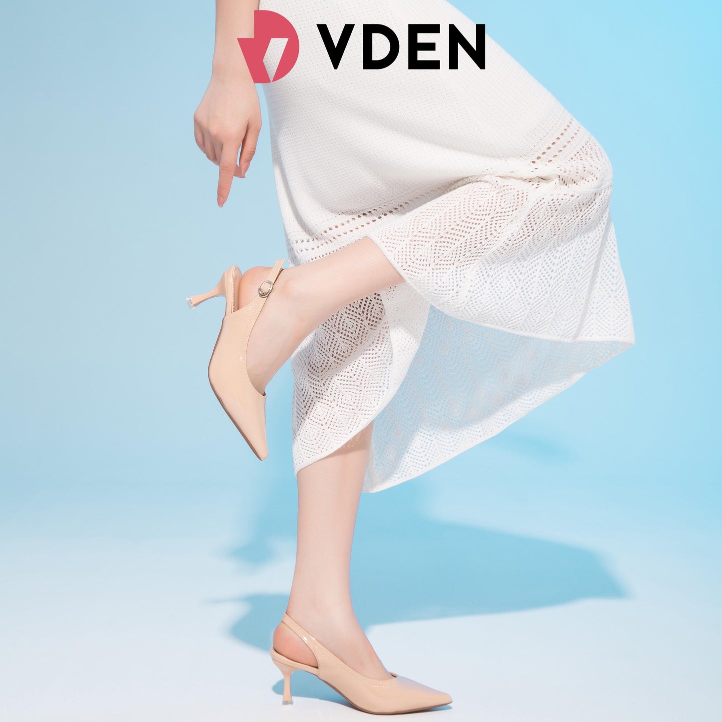 VDEN Glossy slingback  Heels Pumps (Add 1 size) 2.7INCH/7CM B2025-3 Simple Pointed Toe Heels Nude Fairy Style