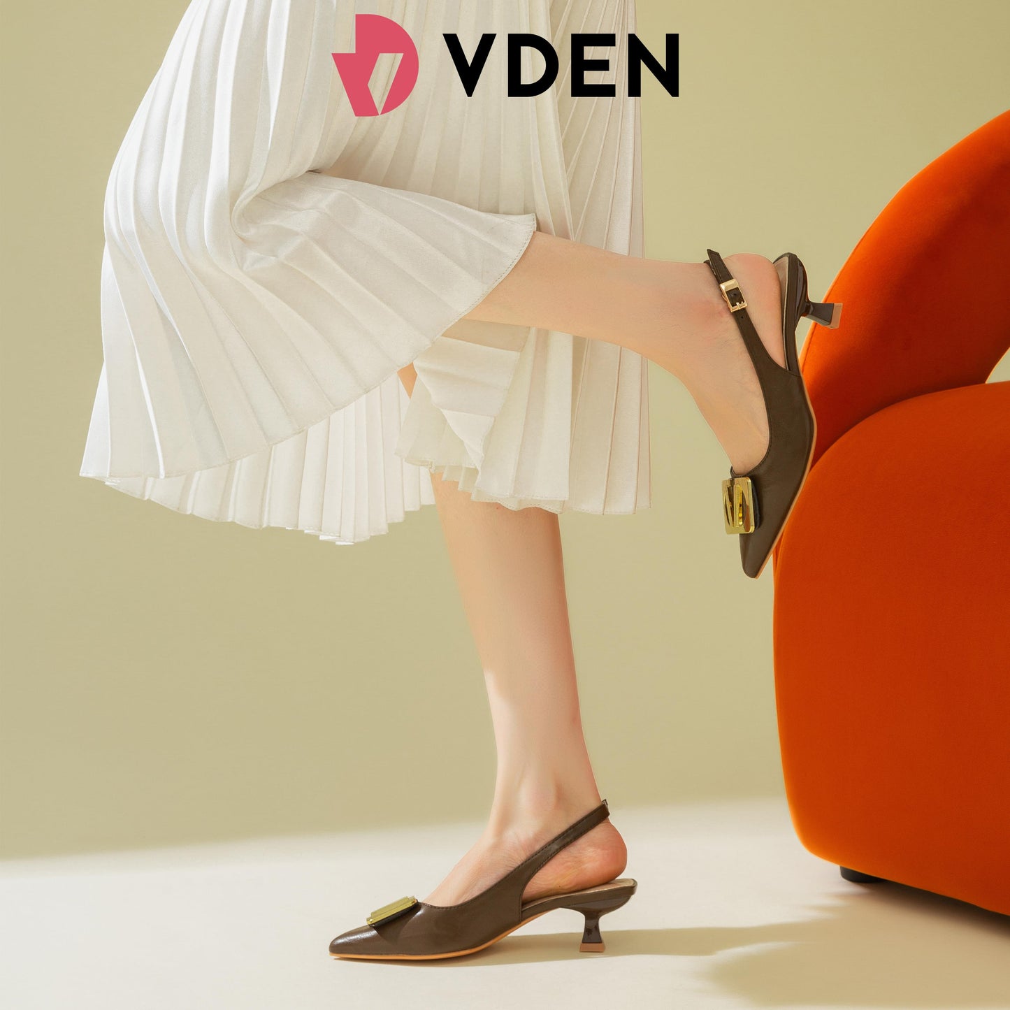 VDEN Slingback Leather Pointe Toe Pump Shoes 2INCH/5CM 219-9 Kitten Heel Sandals Retro Simple Style Office Heels Elegant Women's Versatile Heels Classy