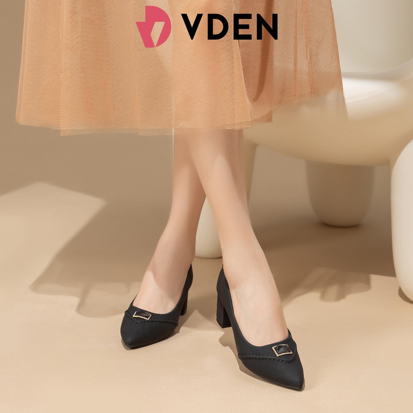 VDEN Women's Office Thick Heel Pointed Shoes 2INCH/5.2CM 873-543 Women‘s Chic Pump Shoe Carnival Business Pointed Toe High-Heel Lady Fashion Career Shoes