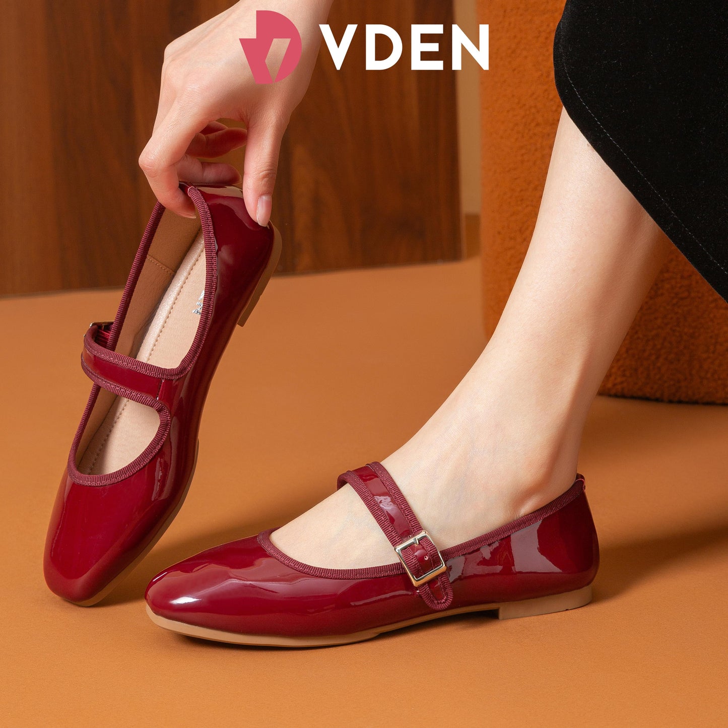 VDEN Women's Slip on Flats Classy Square Toe Solid Classic Mary Jane Ballet Flat  Shoes 0.4INCH/1CM 3368-1 Patent Leather Korean Preppy Mary Jane Flats Women Shoes
