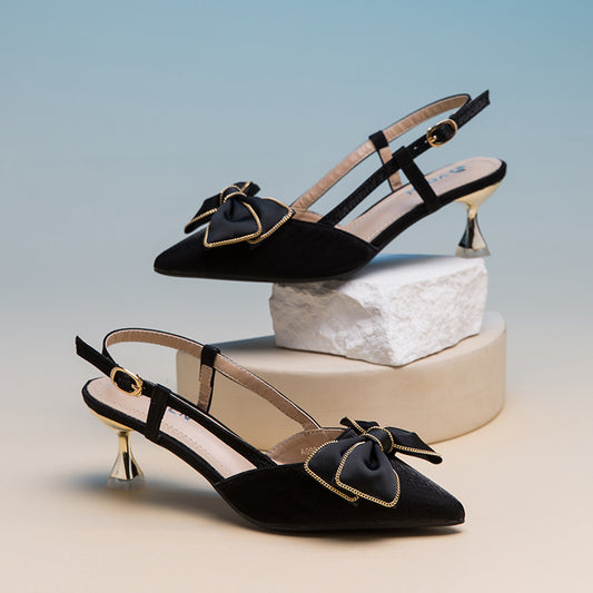 VDEN Pointed Stiletto Heels Mid Heel (2INCH) A098-46 New Korea Women Shoes Bow Shoe Buckle A098-46
