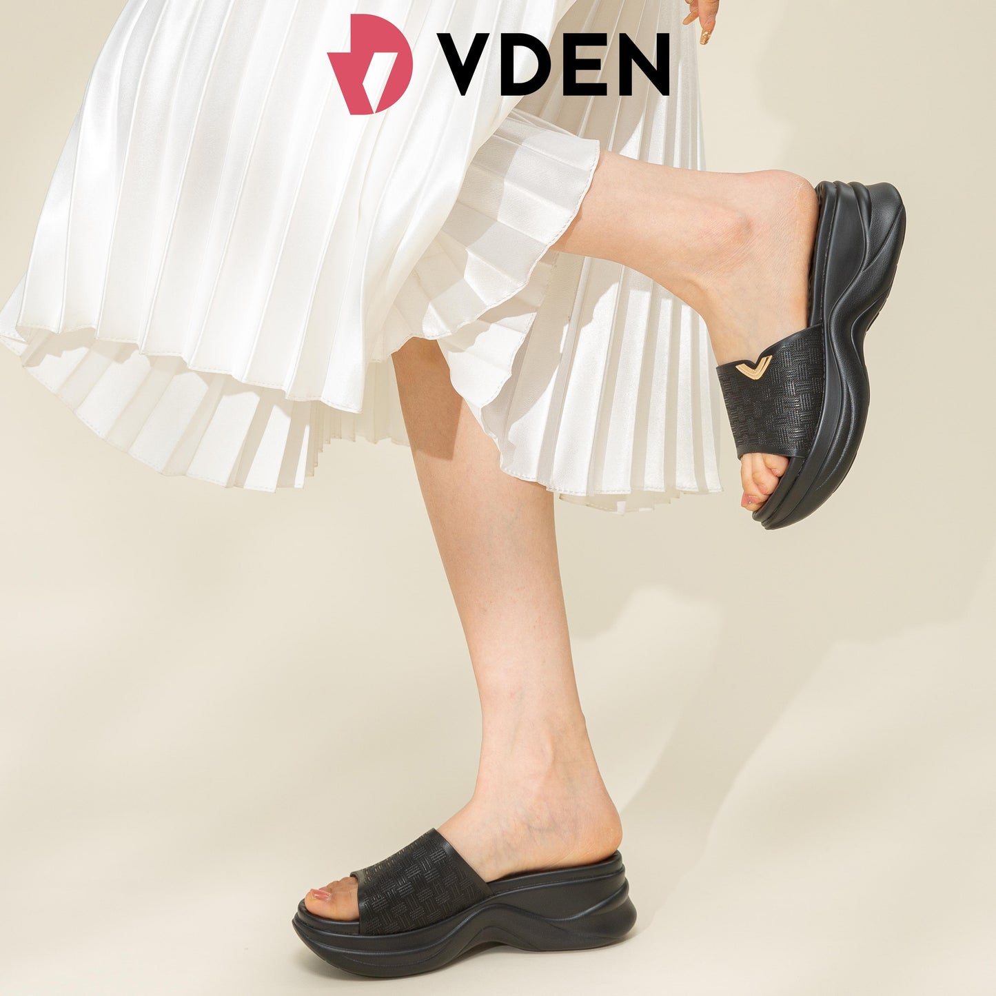 VDEN Fashionable Slip-On Open-Toe Wedges For Women 2INCH/5CM 1658-12 Women's Platform Sandals Walking Shoes Height Increasing Sandals Massage Insoles Classy Footwear Elegant Comfort Heels
