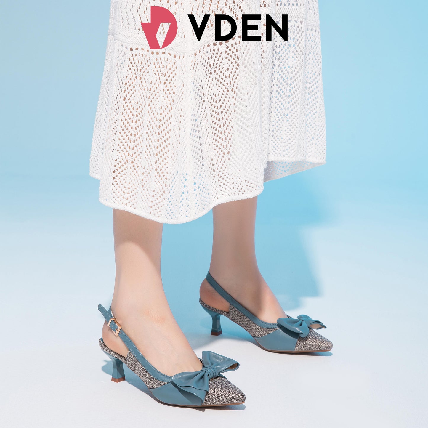 VDEN Women’s Fashion Fabric Woven Pointed Back Strap Heel 2.2INCH/6CM B8664 Color Block Fashionable Braided Pointed Toe Stilettos New Bow Heels