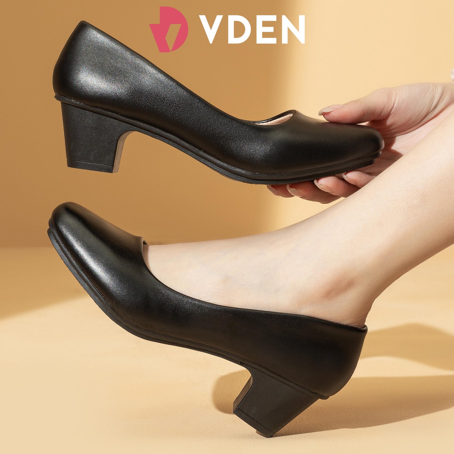 VDEN Women's Low Chunky Heels Pumps Comfortable Square Toe Dressy Work Shoes 1.7INCH/4.5CM 6753-1/777-1 Office School Black Heels Thickened Comfortable Insole Square Round Heels Elegant Footwear