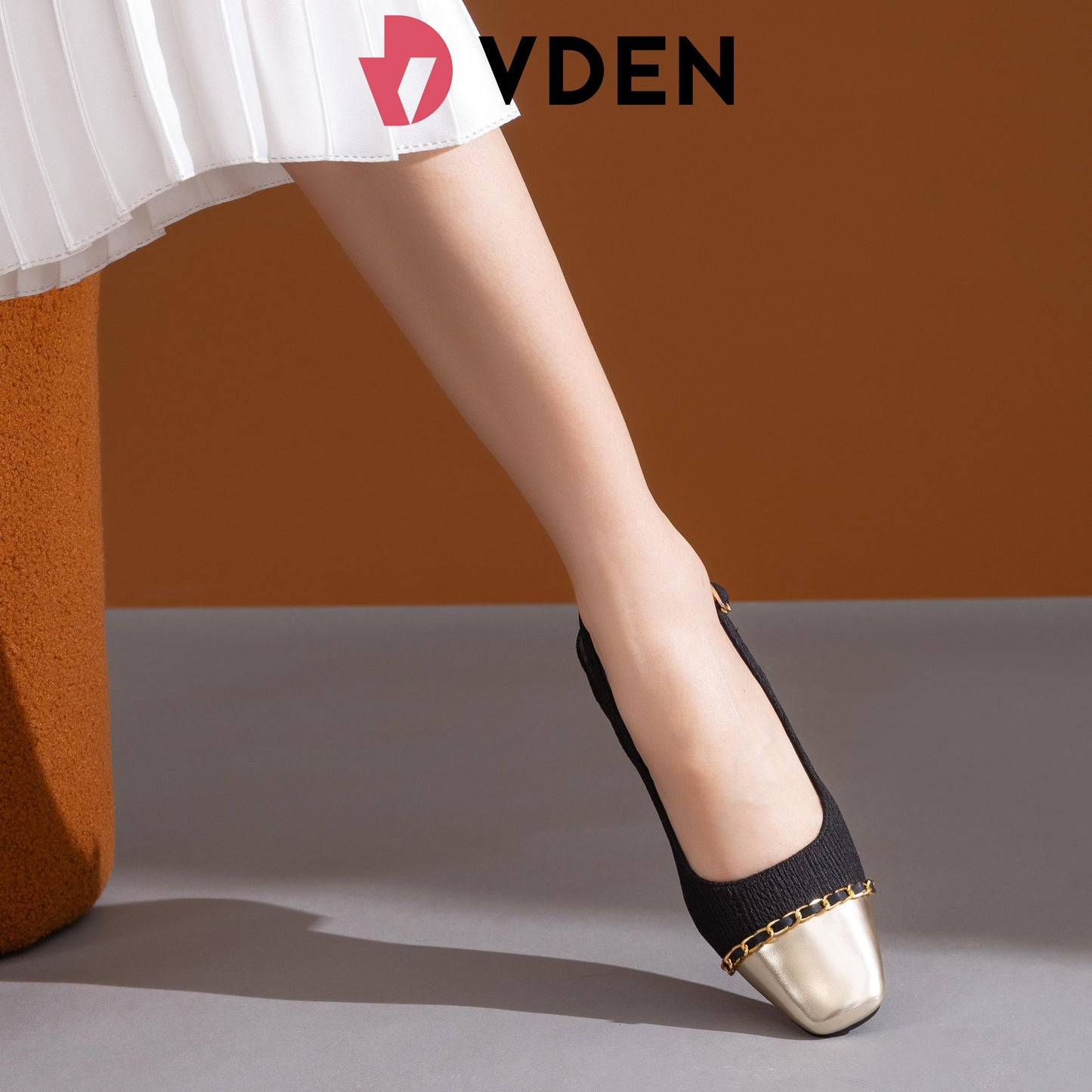 VDEN Women Slingback Cuban Heel Square To Shoes For Women 3CM/1.1INCH Slingback Square Toe Shoes K338-1 Retro Chain Color Block Sandals