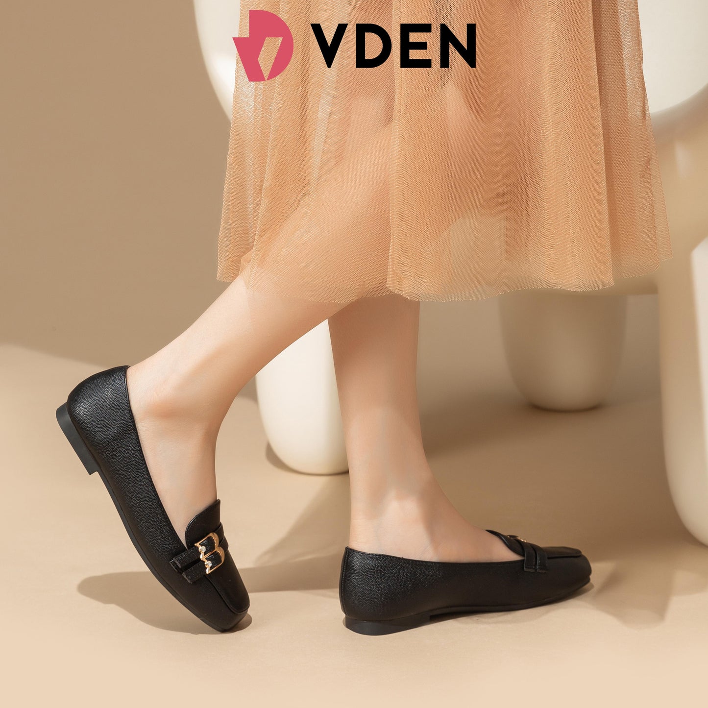 VDEN Loafer Shoes For Women Tone Metal Decor Square Toe Linen Flats 0.4INCH/1.1CM 2169-68 Comfort Footwear Square Toe Slip On Shoes For Women Office Women Low-heeled Loafers British Style Simple Slip-on