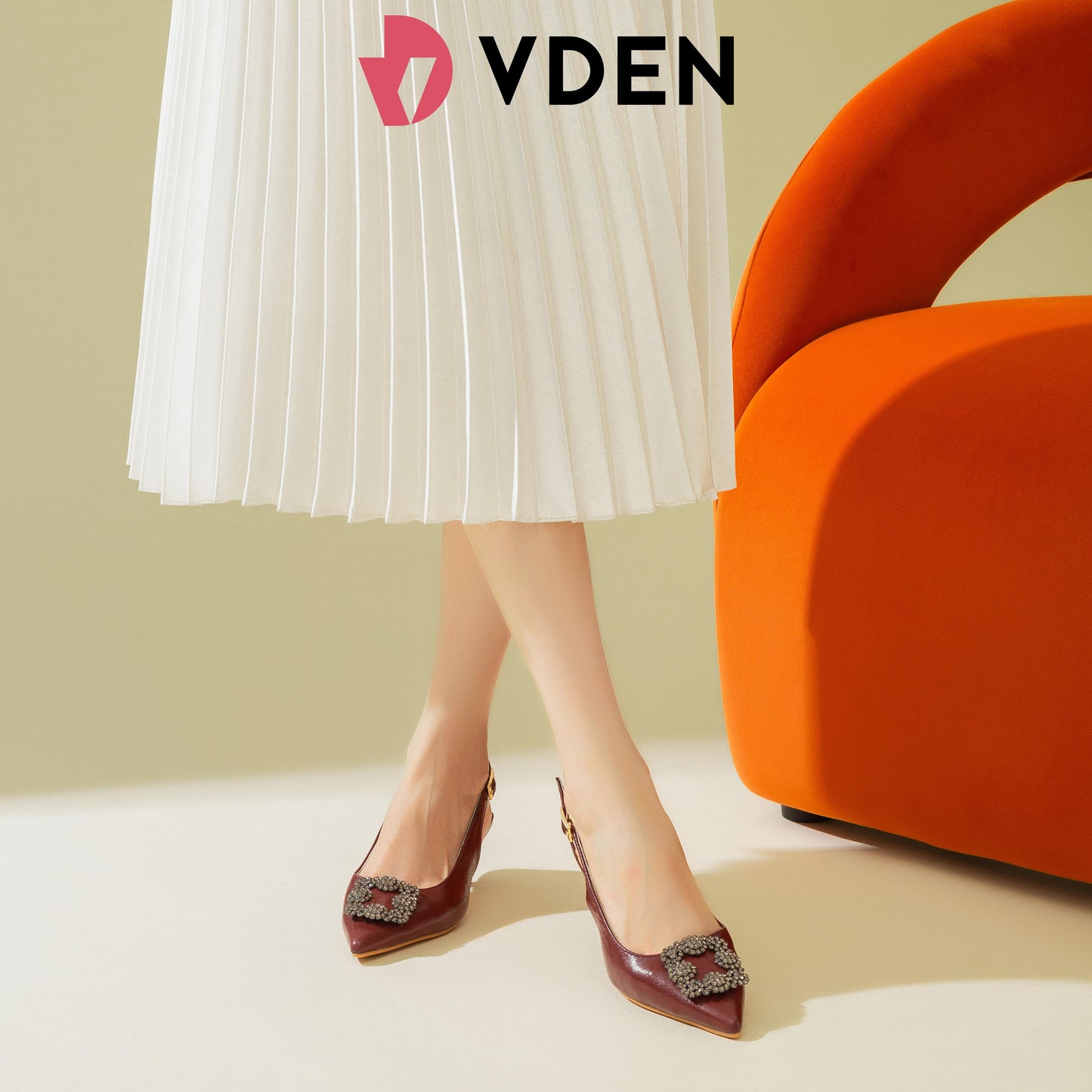 VDEN Women's Pointed Toe Slingback Heels 2INCH/5CM 219-8 Elegant Mid Heels Dress Shoes Retro Style Women's Heels Kitten Heel Sandals