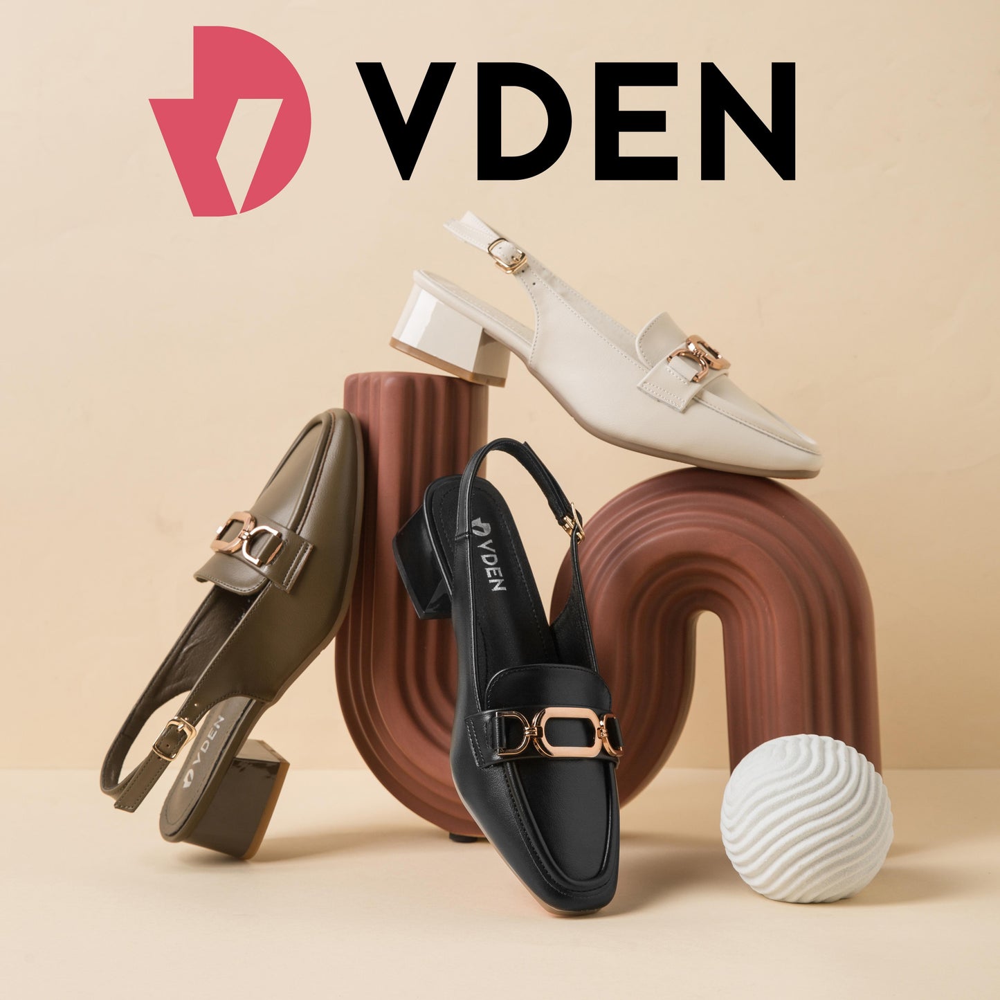 VDEN Buckle Back Strap Mid Heel Pumps F78-145 Walking Shoes Sandal Old Money Style