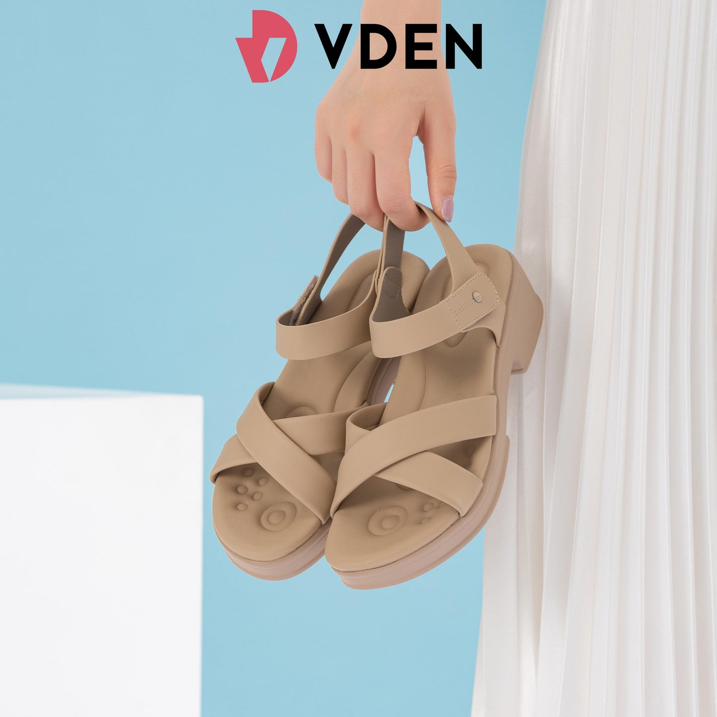 VDEN Fashion Wedge-heeled Sandals for Women 4CM/1.5INCH Open Toe Soft Sole Sandals French Elegant Platform Shoes 80789-61 Thick Sole Heightening Sandals