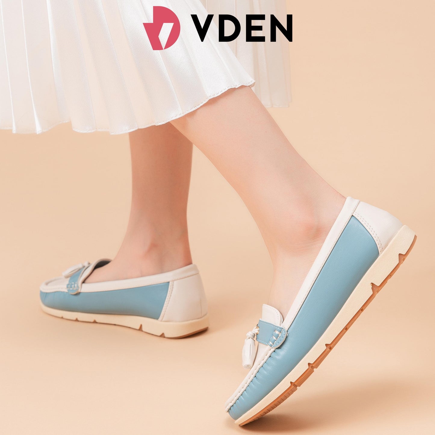 VDEN Ladies Leather Loafer Shoe Women's Memory Foam Slip On 0.6INCH/1.5CM 8813-10 Retro Tassel Slip-On Loafers for Women Comfy Tassel Moccasin Slip-Ons Stylish Colorblock Casual Flats Comfortable Soft Sole Loafers with Tassels