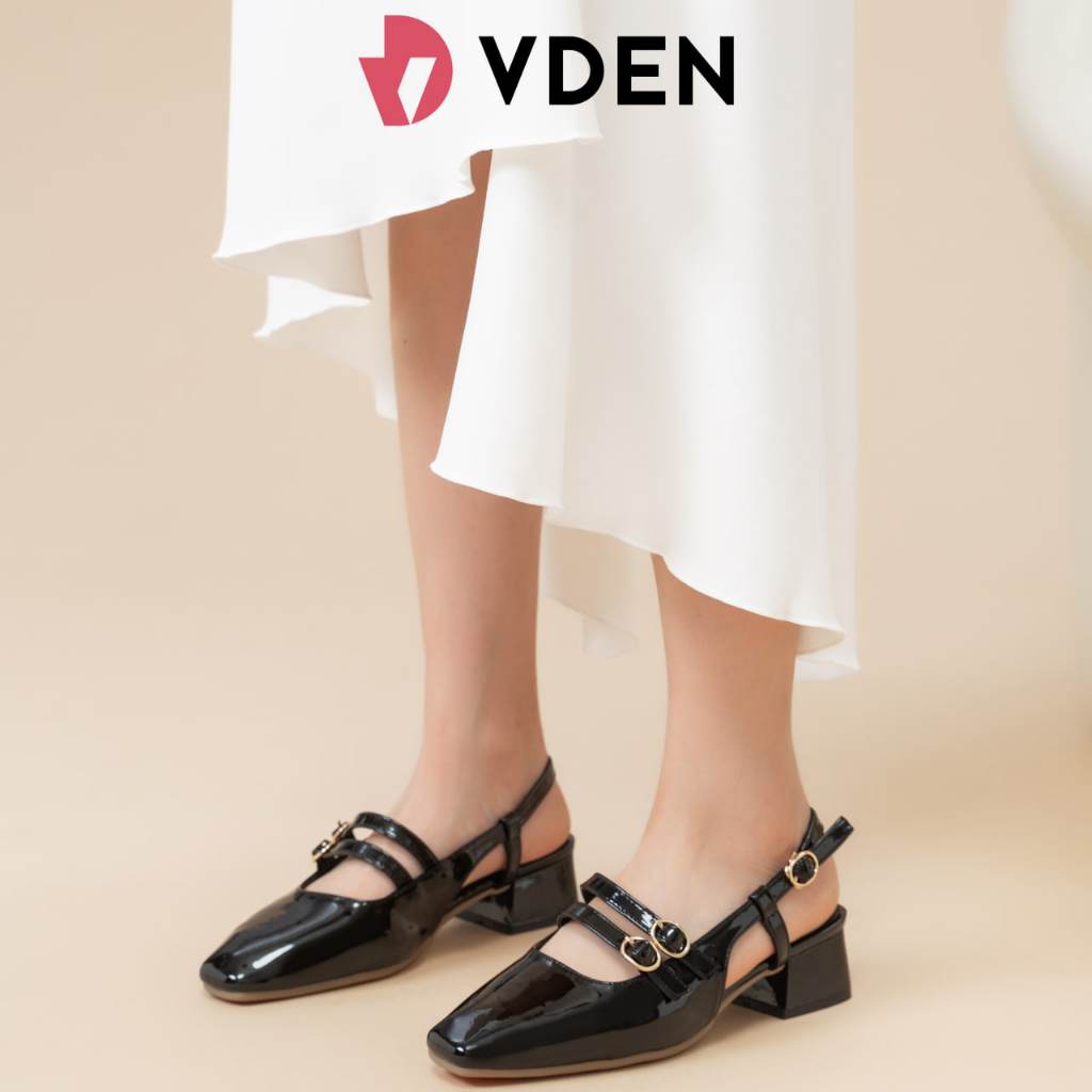 VDEN Slingback heel For Women With glossy Leather Square Toe Mary Jane Shoes 1.5inch/3.9cm heel 78-Z