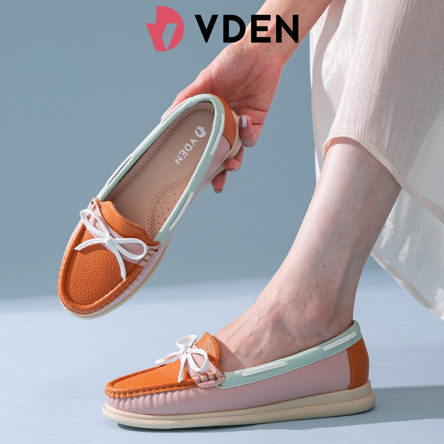 VDEN Lightweight Loafers With Color Block Design For Women 1INCH/2.5CM 6678-802 Ladies Flat Loafers With Stylish Design