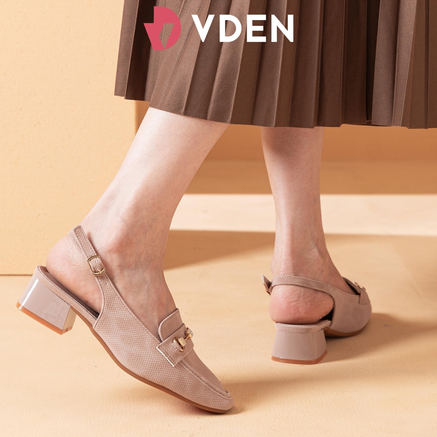 VDEN Leather Buckle Strap Mid Heel Pumps For Women 1.4INCH/3.7CM 78-349 Office Old Money Style Sandals Slingback Block Heels Women Shoes