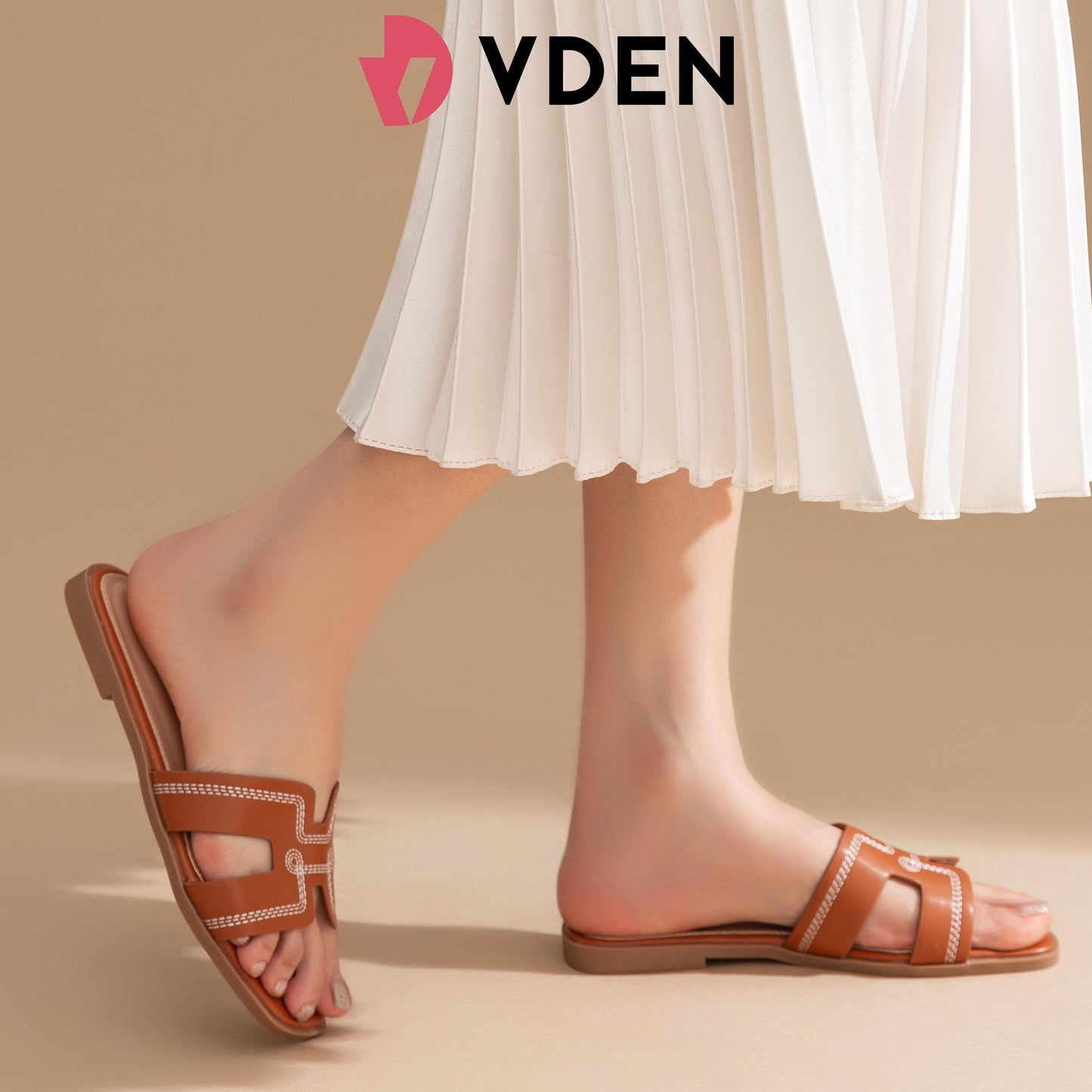 VDEN Fashion Spring and Summer Women Slippers Flat Sandals 0.5INCH/1.9CM 002-A13 Casual Flats Slip-on Leather Sandals High-quality Rubber Sole Women Sandals Footwear Walking Shoes