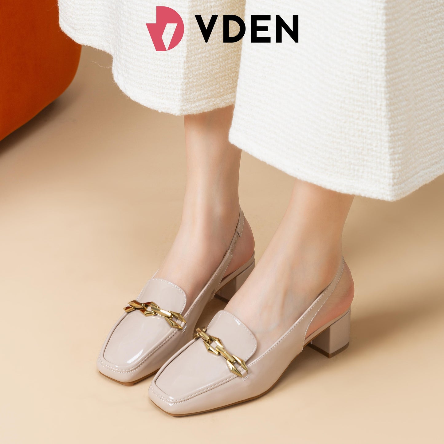 VDEN Women's Square Toe Chunky Heel Slingback Shoes Patent Leather 1.7INCH/4.5CM 558-90 Old Money Style Ladies' Rough Square Shoes Fashionable Patent Square Toe Slingback Chunky Heels Patent Leather Square Toe Block Heel Women's Sandals Shoes
